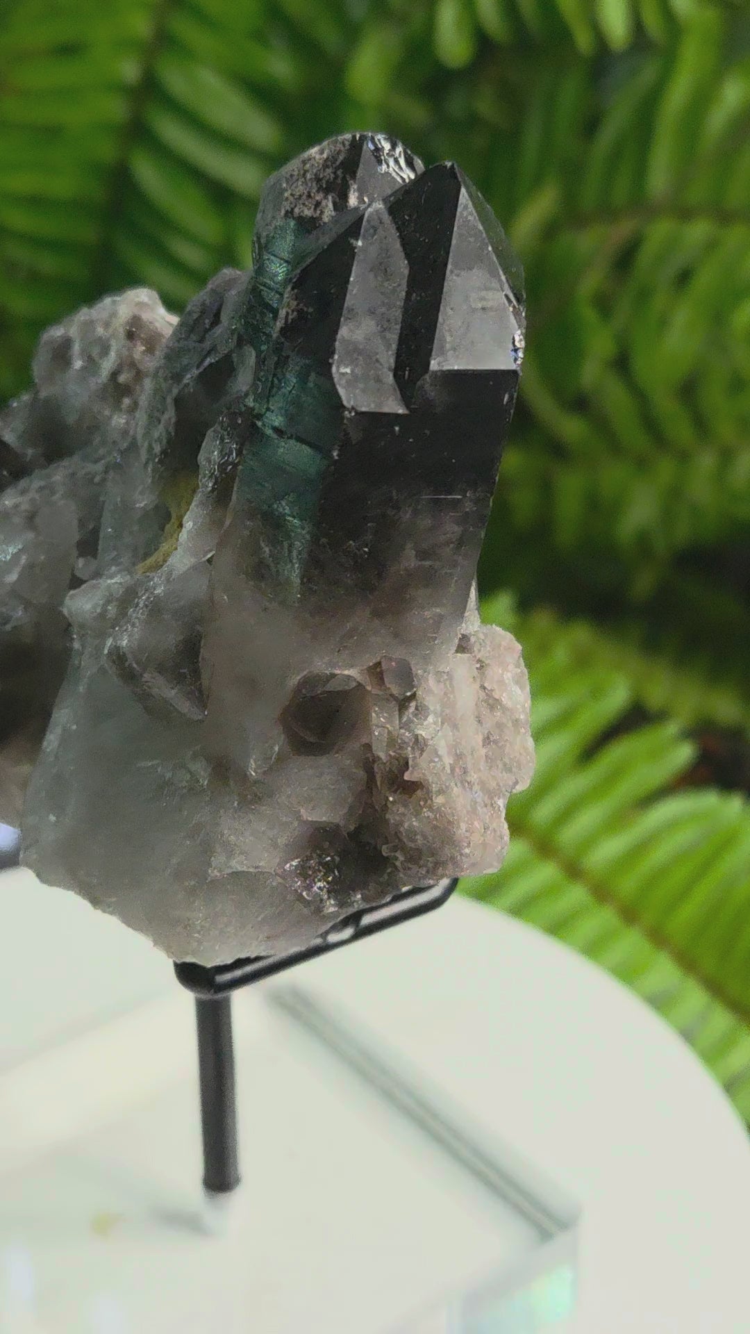 Natural Smoky Quartz Crystal Cluster from Brazil with Calcite Pocket | Mineral Specimen