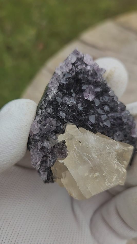 Stunning Dark Purple Brazil Amethyst with Large Calcite Crystal – Collector Grade Healing Stone for Home Décor & Energy Work