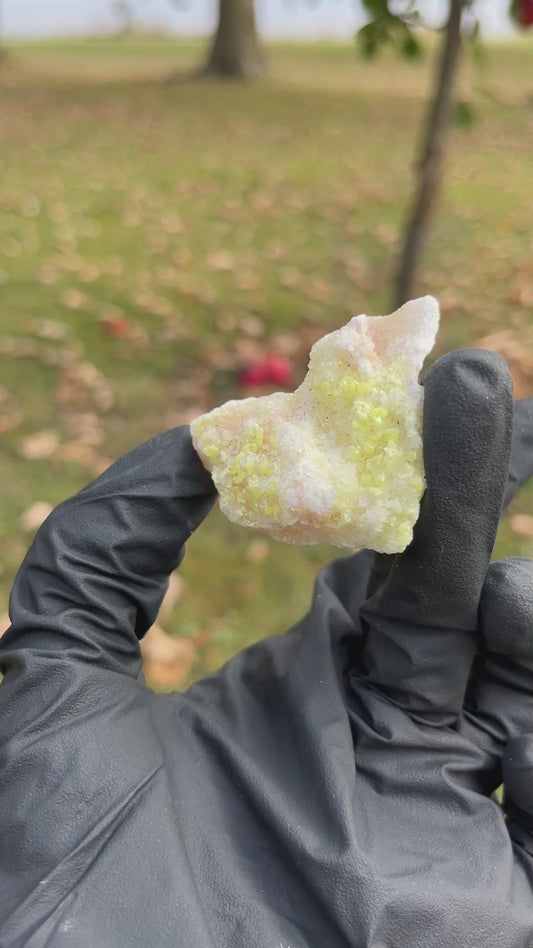 Vibrant Rare Sulfur Crystal Cluster on Calcite Matrix | Sicilian Sulphur Specimen | Natural Yellow Mineral Healing Stone | Rare Cabinet Specimen