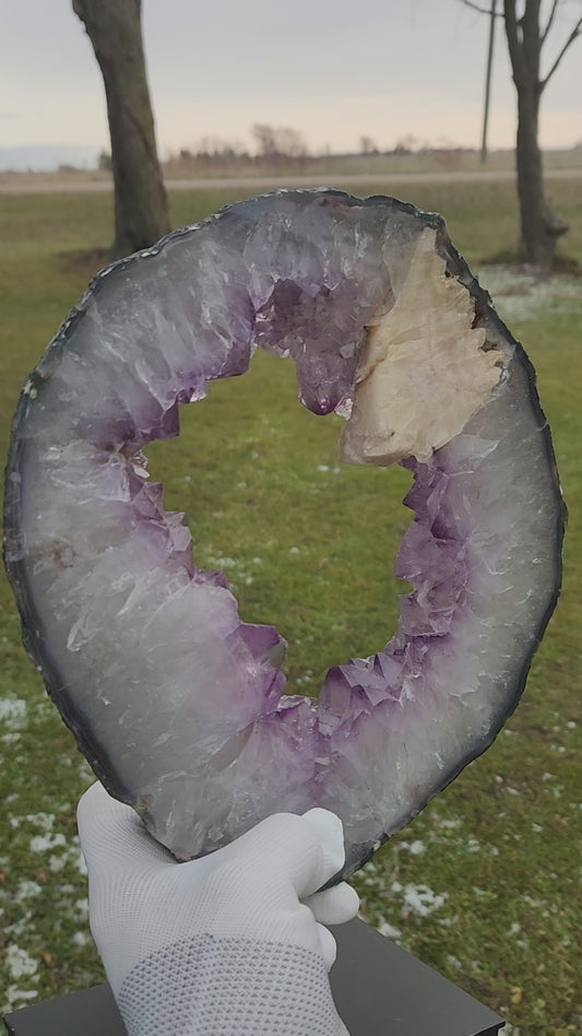 Powerful Amethyst Portal – with Large Calcite Inclusion - Gateway to Higher Realms, Calming Serenity & Emotional Balance Crystal