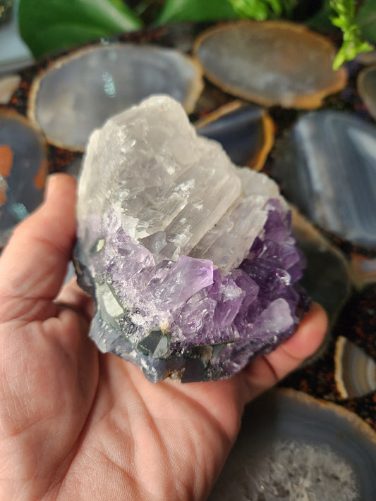 Large Deep Purple Amethyst Geode with White Calcite – Energy Amplifier | Brazilian Crystal Specimen