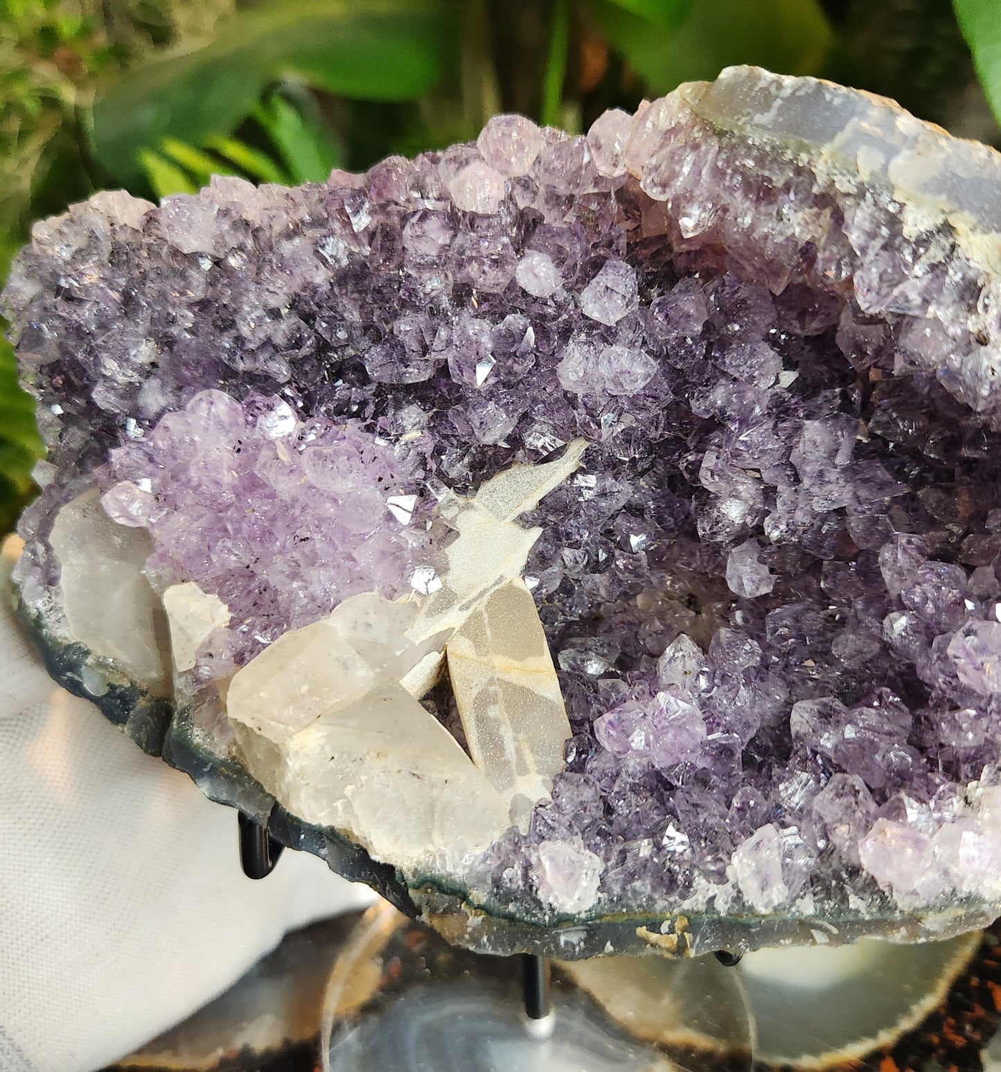 Stunning large Amethyst Crystal Geode with Calcite & Amethyst Flower | Rare Floral Quartz Formation