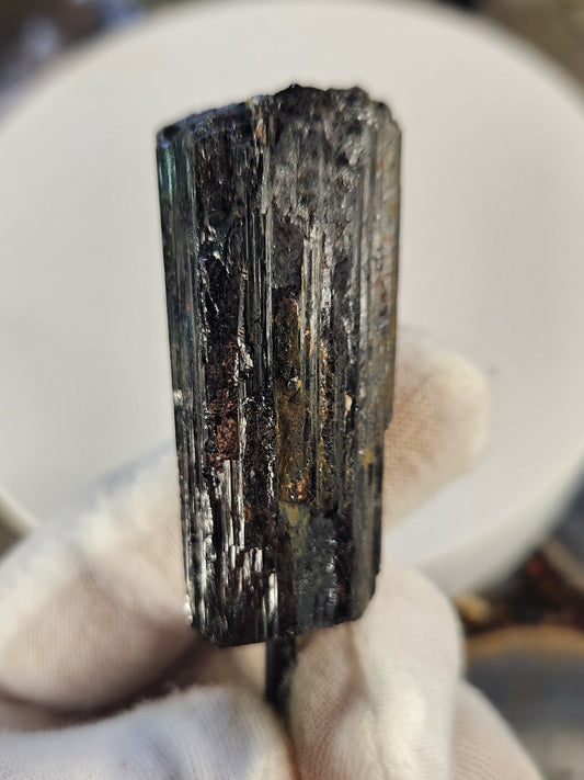 Black Tourmaline Crystal on Stand | Natural Schorl Tourmaline | Grounding Protection Stone