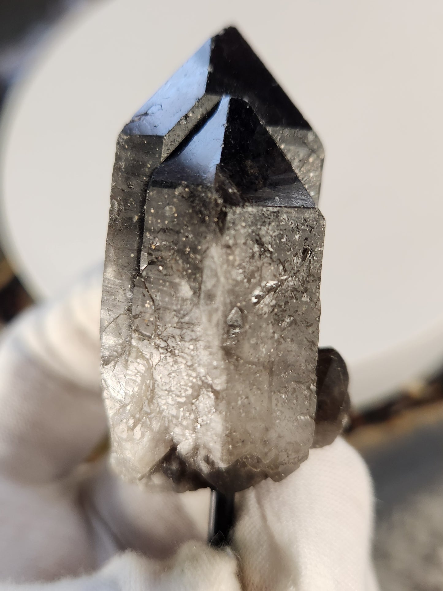 Double Point Smoky Quartz Crystal on Metal Stand | Natural Smoky Quartz Cluster | Home Décor Display