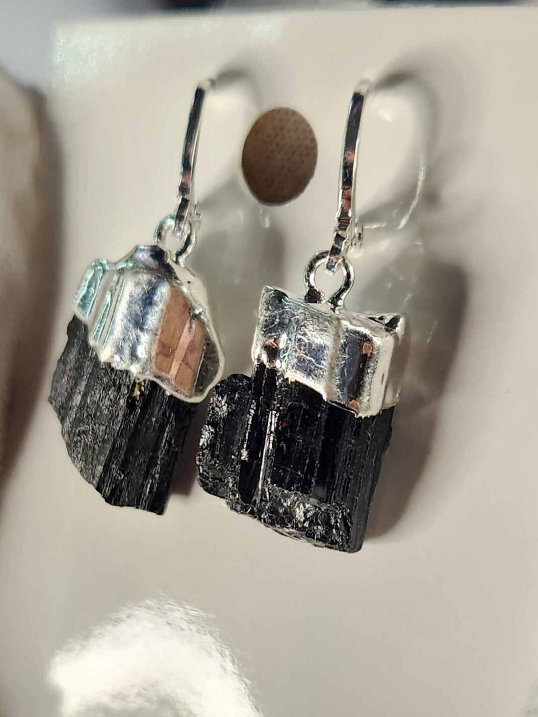 Natural Black Tourmaline Crystal Earrings | Raw Schorl Dangle Earrings | Grounding Protection Stone Jewelry | One of a Kind