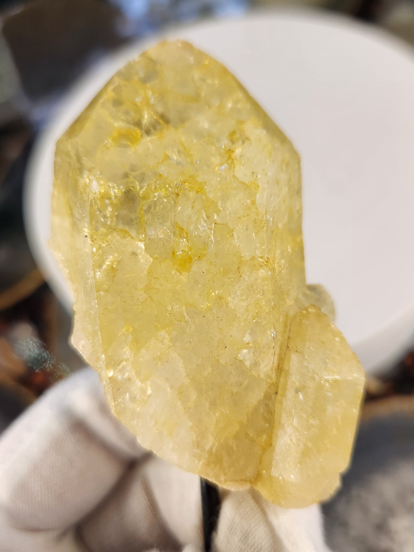 Golden Quartz Crystal on Metal Stand | Color-Enhanced Quartz | Home Décor Statement Piece