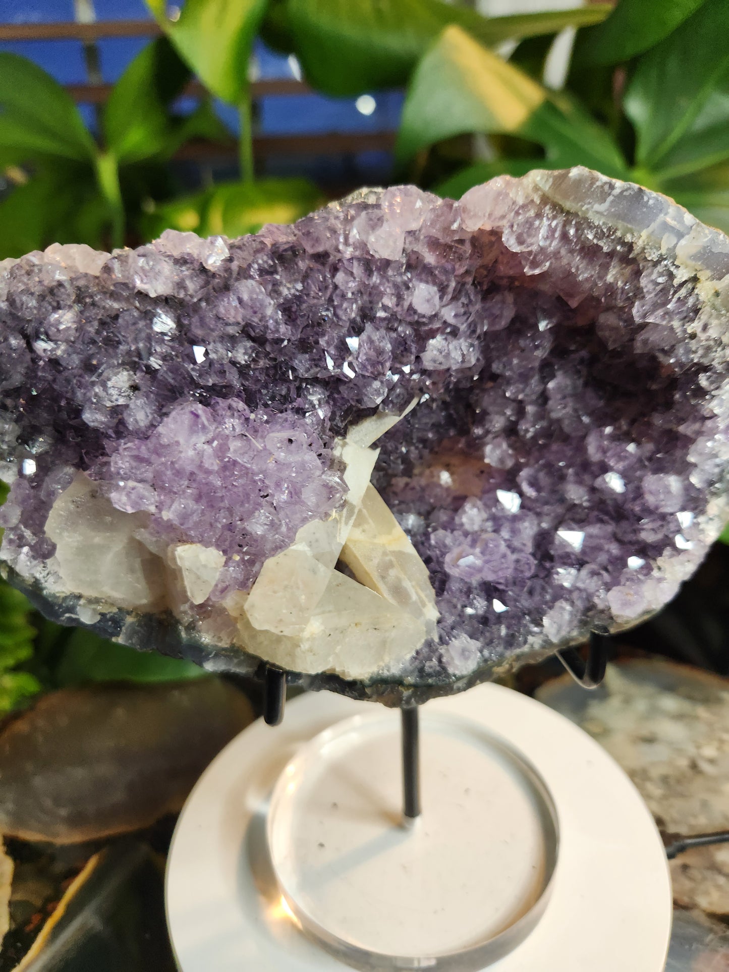Stunning large Amethyst Crystal Geode with Calcite & Amethyst Flower | Rare Floral Quartz Formation