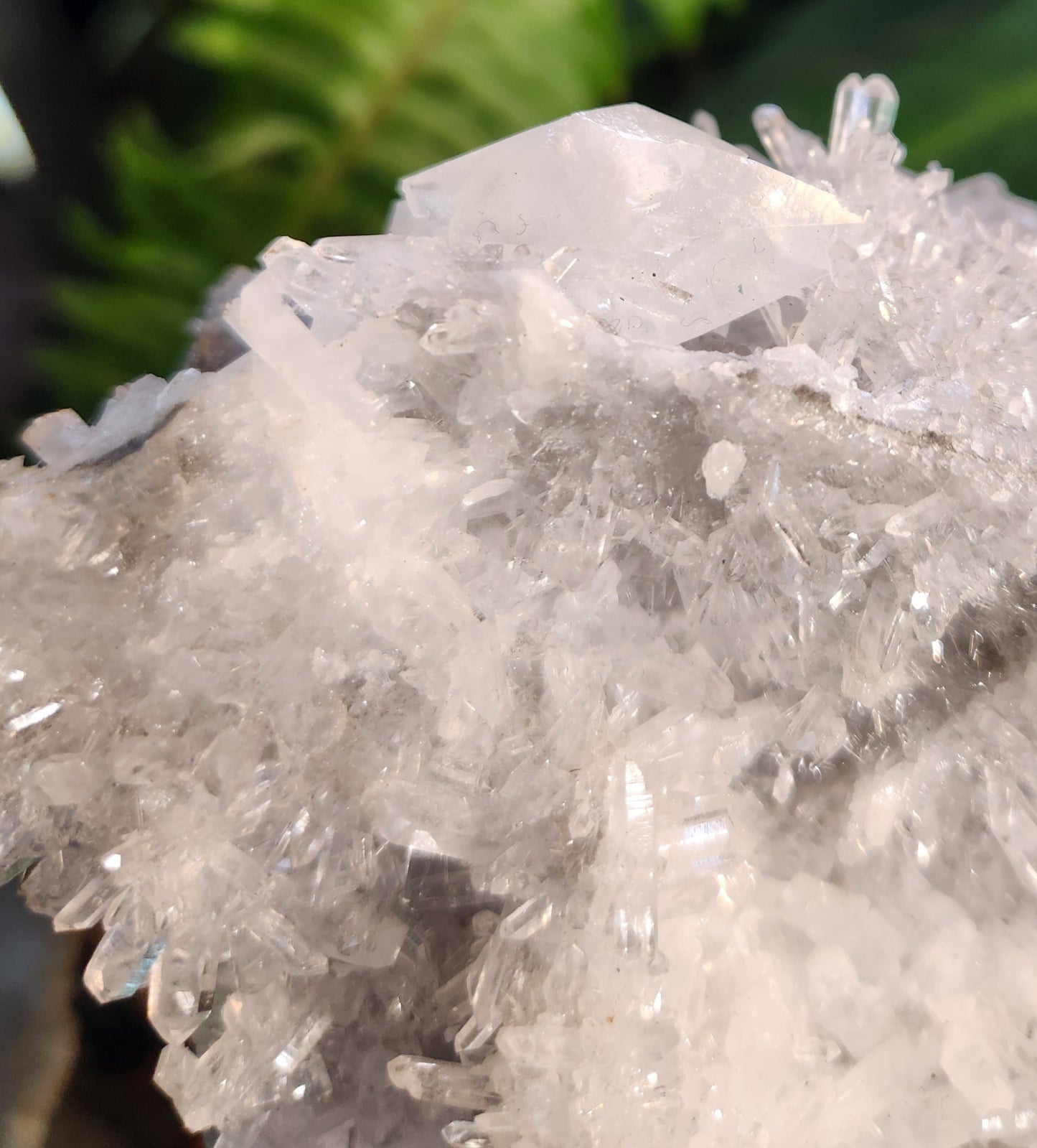 Stunning Natural Calcite Crystal on Flashy Quartz Druzy – White Calcite on Clear Quartz Matrix