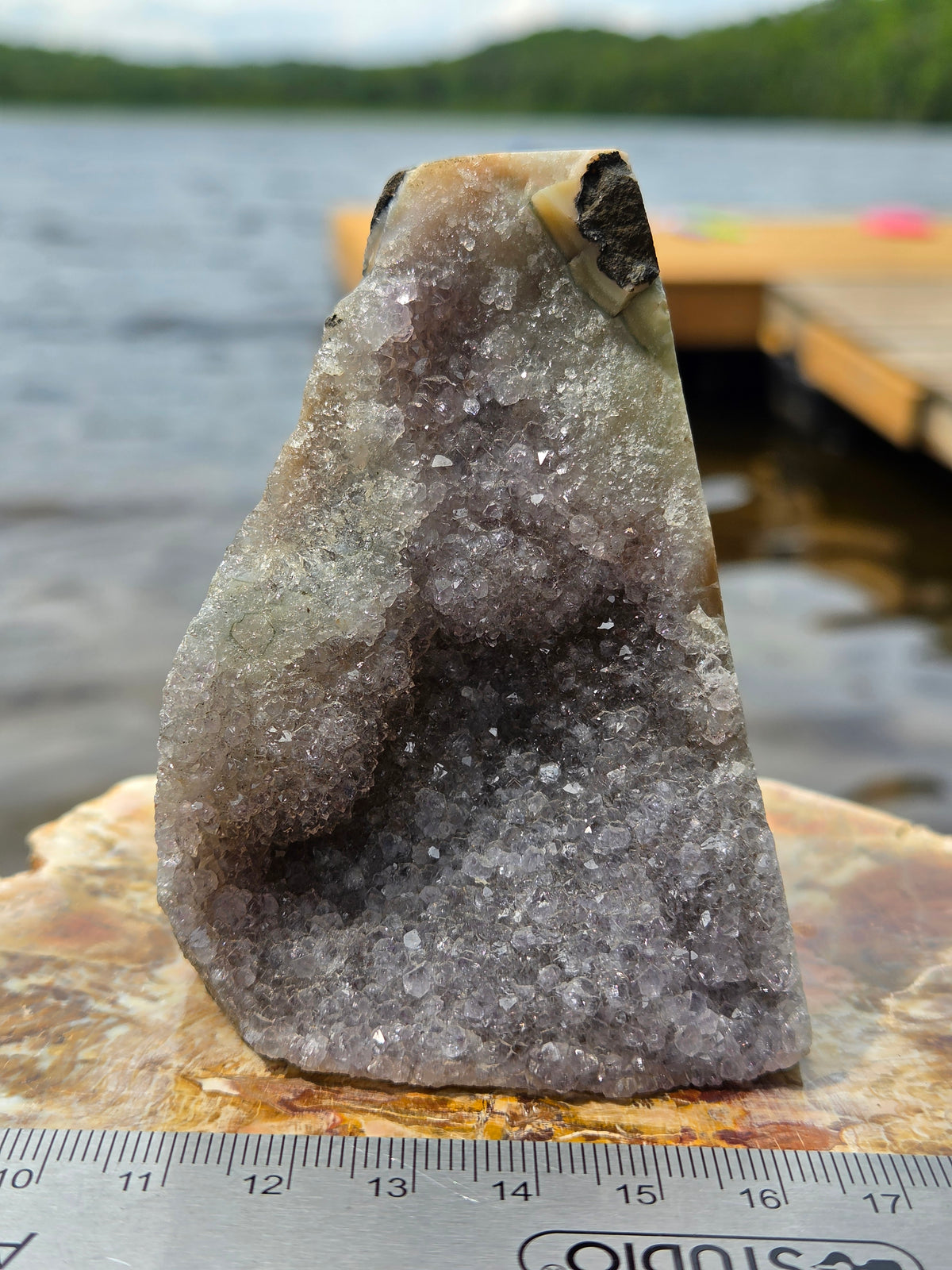 Amethyst Standing Crystal Cluster with Calcite | Natural Amethyst Geode