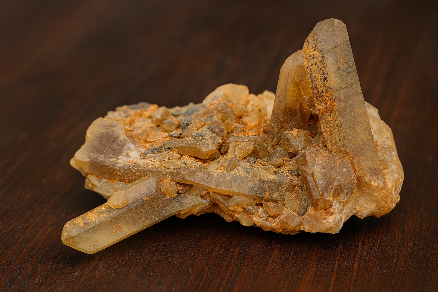 Natural Moroccan Smoky Quartz Cluster with Red Hematite & Desert Oxide Accents