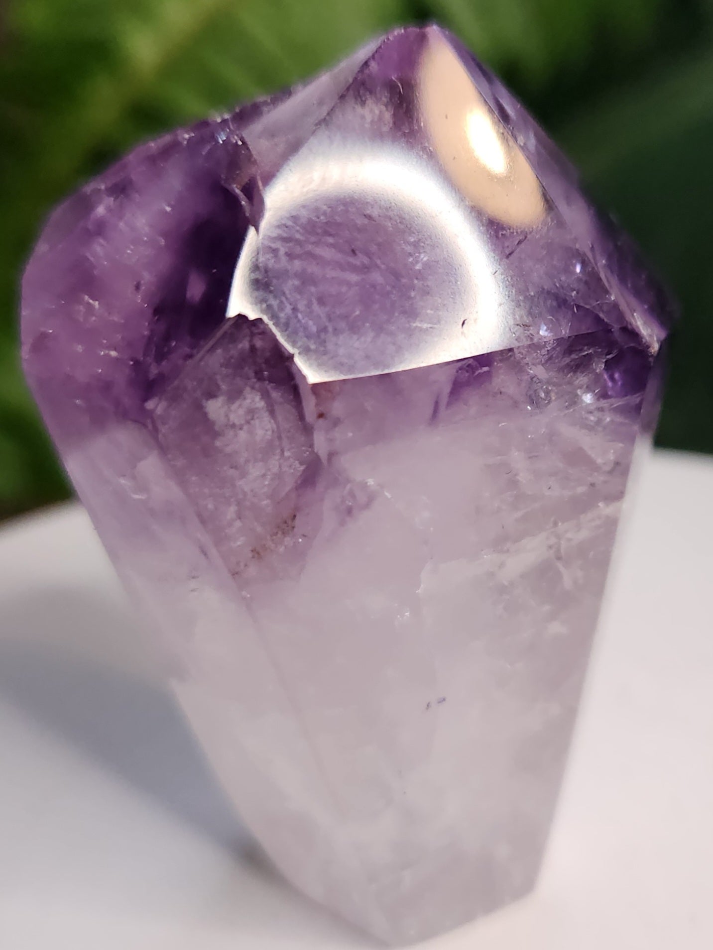 Natural Amethyst Crystal Point – Polished Amethyst Tower with Rainbow