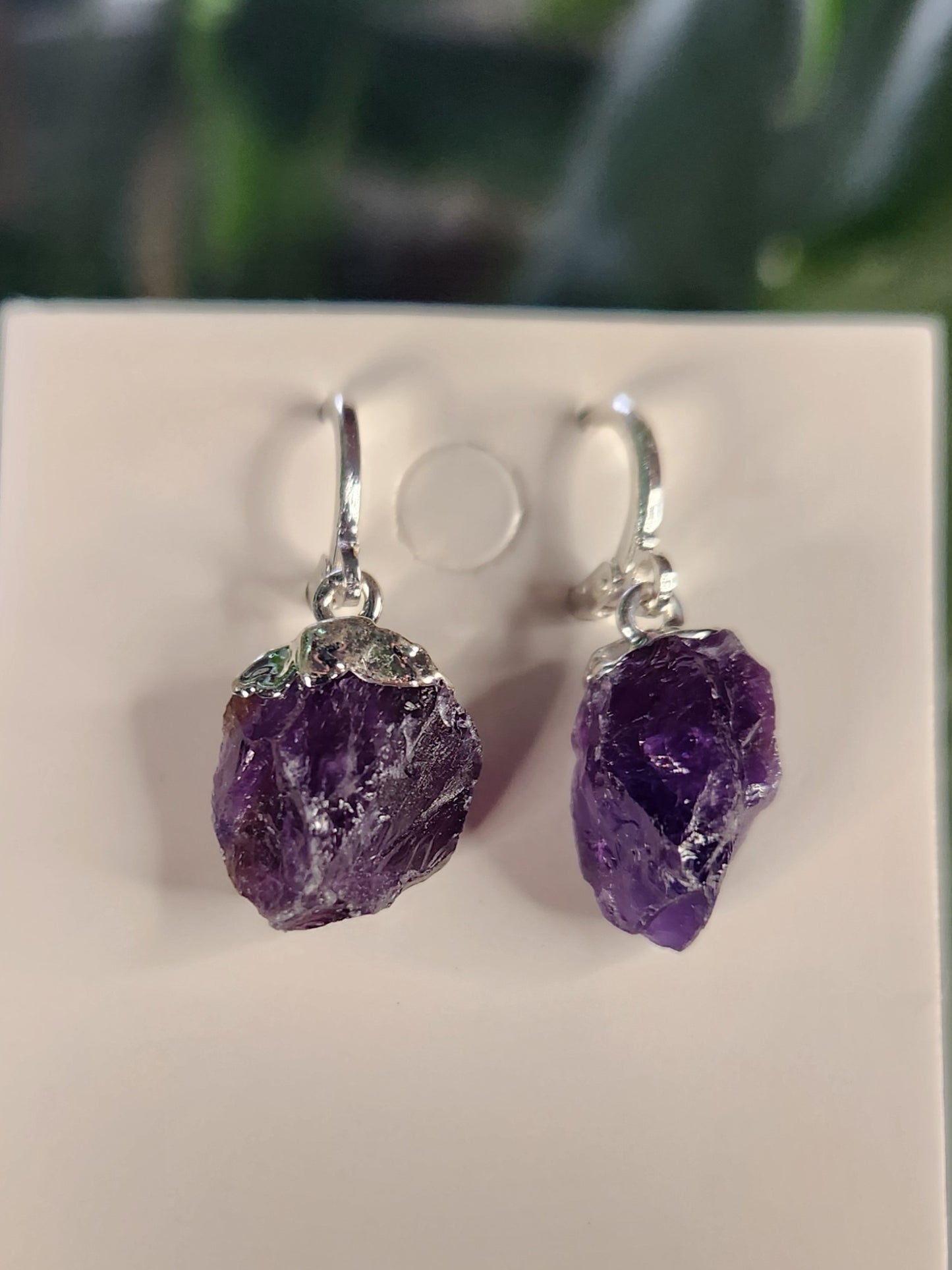 Natural Raw Amethyst Crystal Earrings | Rough Amethyst Dangle Earrings | Raw Purple Crystal Jewelry | February Birthstone | Metaphysical Earrings