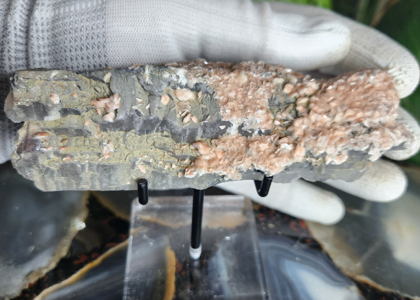 Pink Calcite on Chlorite Quartz with Specularite — Large UV-Reactive Crystal Specimen