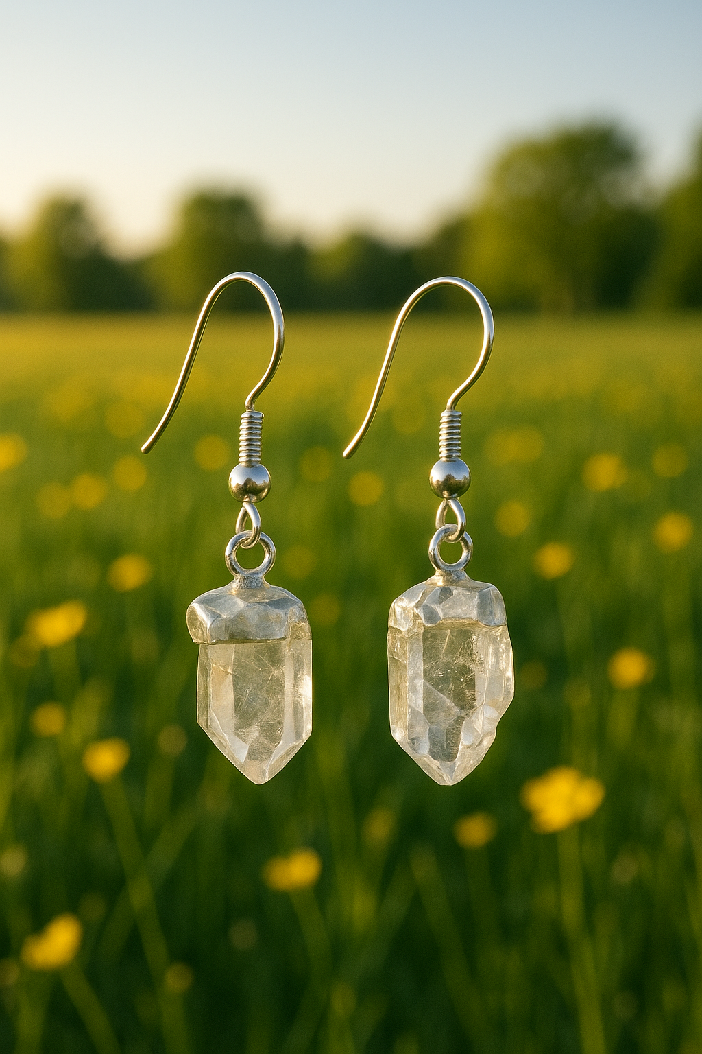 Natural Raw Quartz Crystal Earrings – Healing Stone Jewelry, Clear Quartz Dangle Earrings, Handmade.