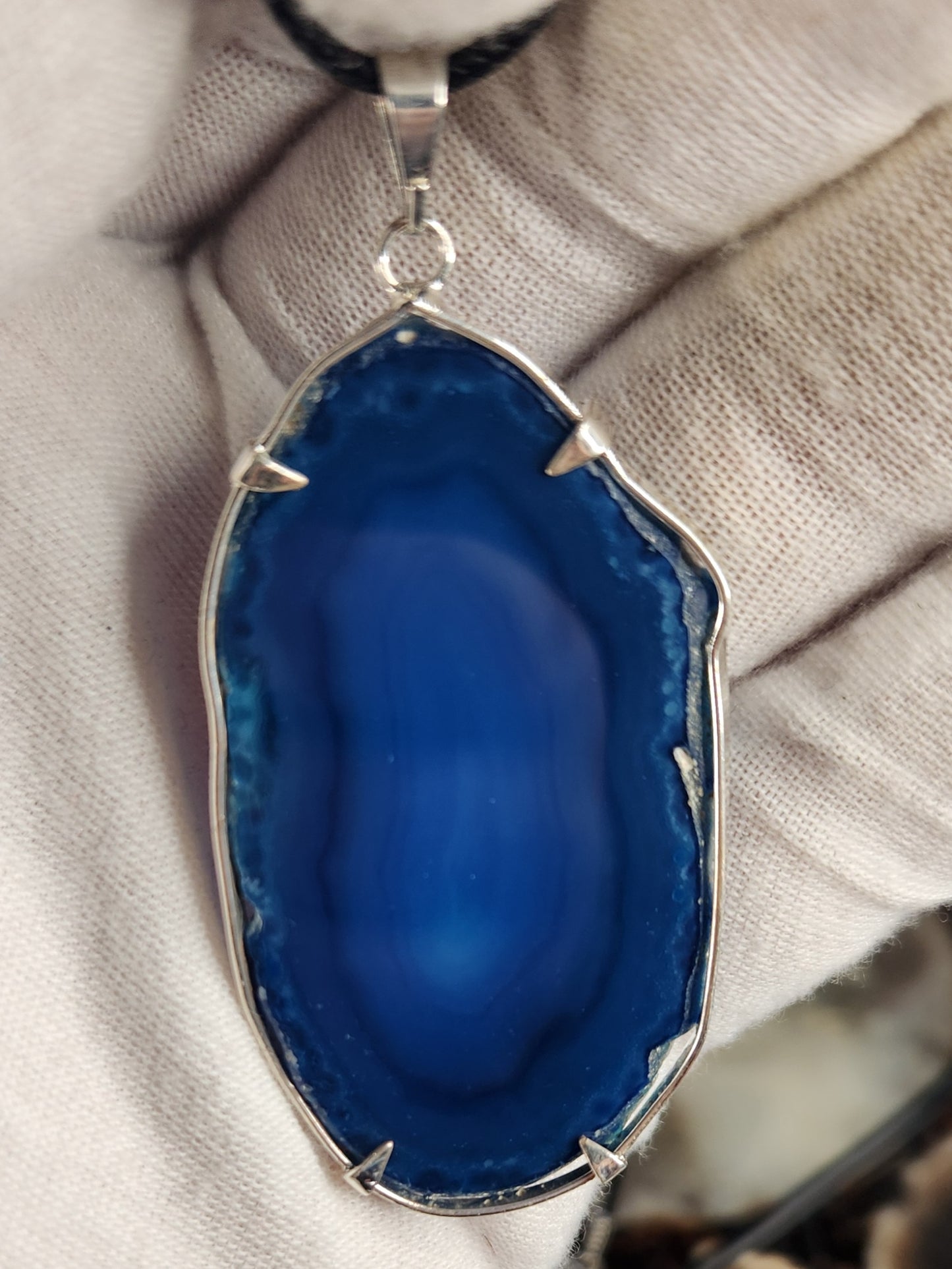 Blue Agate Slice Necklace | Agate Slab Pendant | Crystal Necklace | Boho Stone Jewelry | Healing Agate Necklace