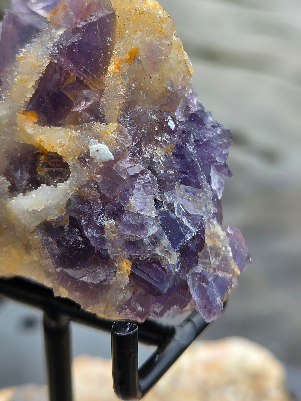 Purple Fluorite Crystal Cluster on Sugar Calcite | Natural Violet Calcite
