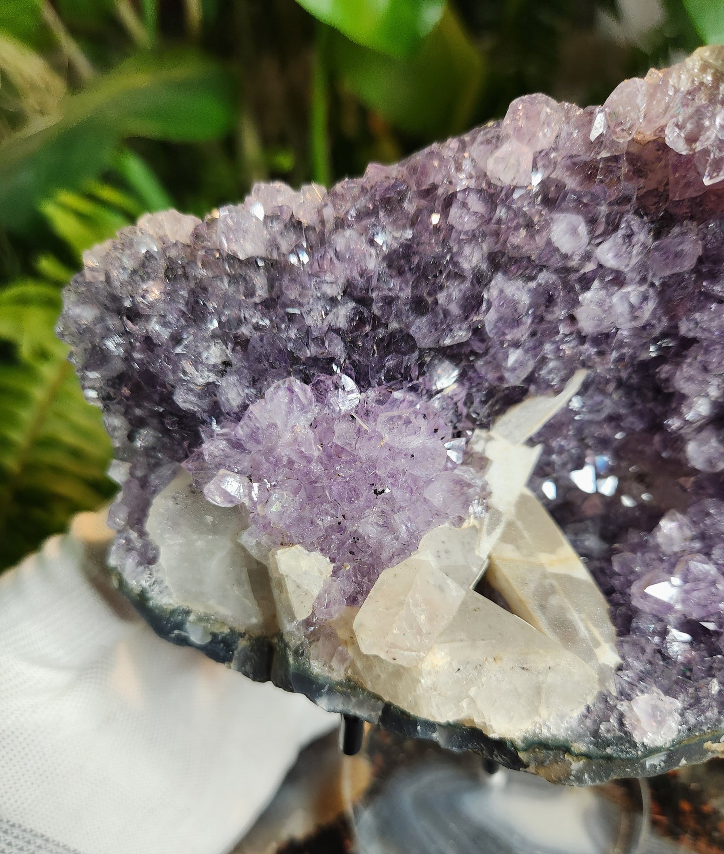 Stunning large Amethyst Crystal Geode with Calcite & Amethyst Flower | Rare Floral Quartz Formation