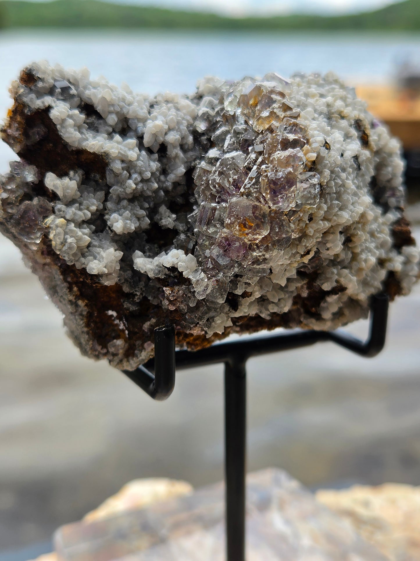 Fluorite with Quartz & Calcite on Sphalerite | Purple Fluorite Crystal Cluster