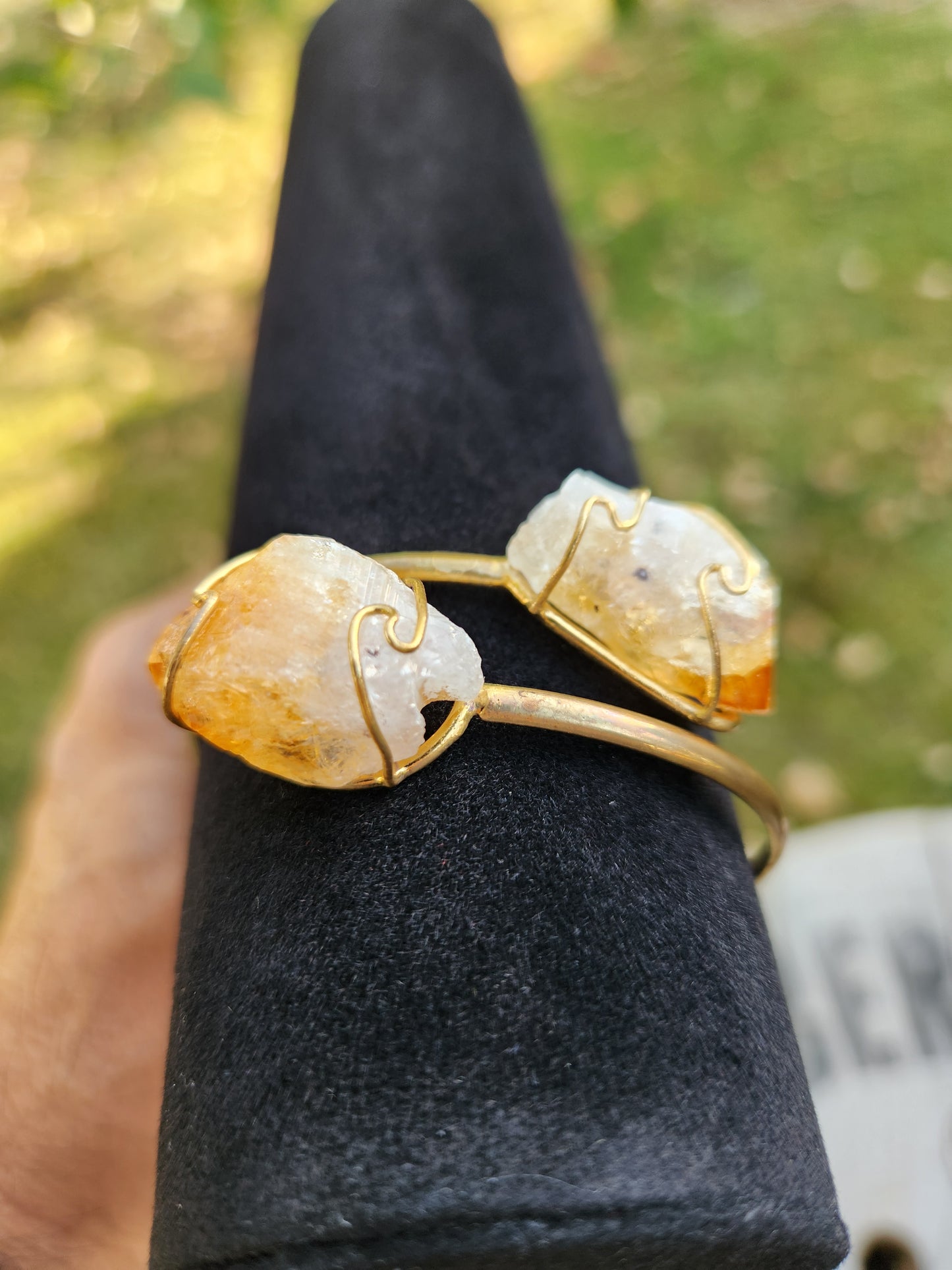 Double Citrine Point Crystal Cuff Bracelet.