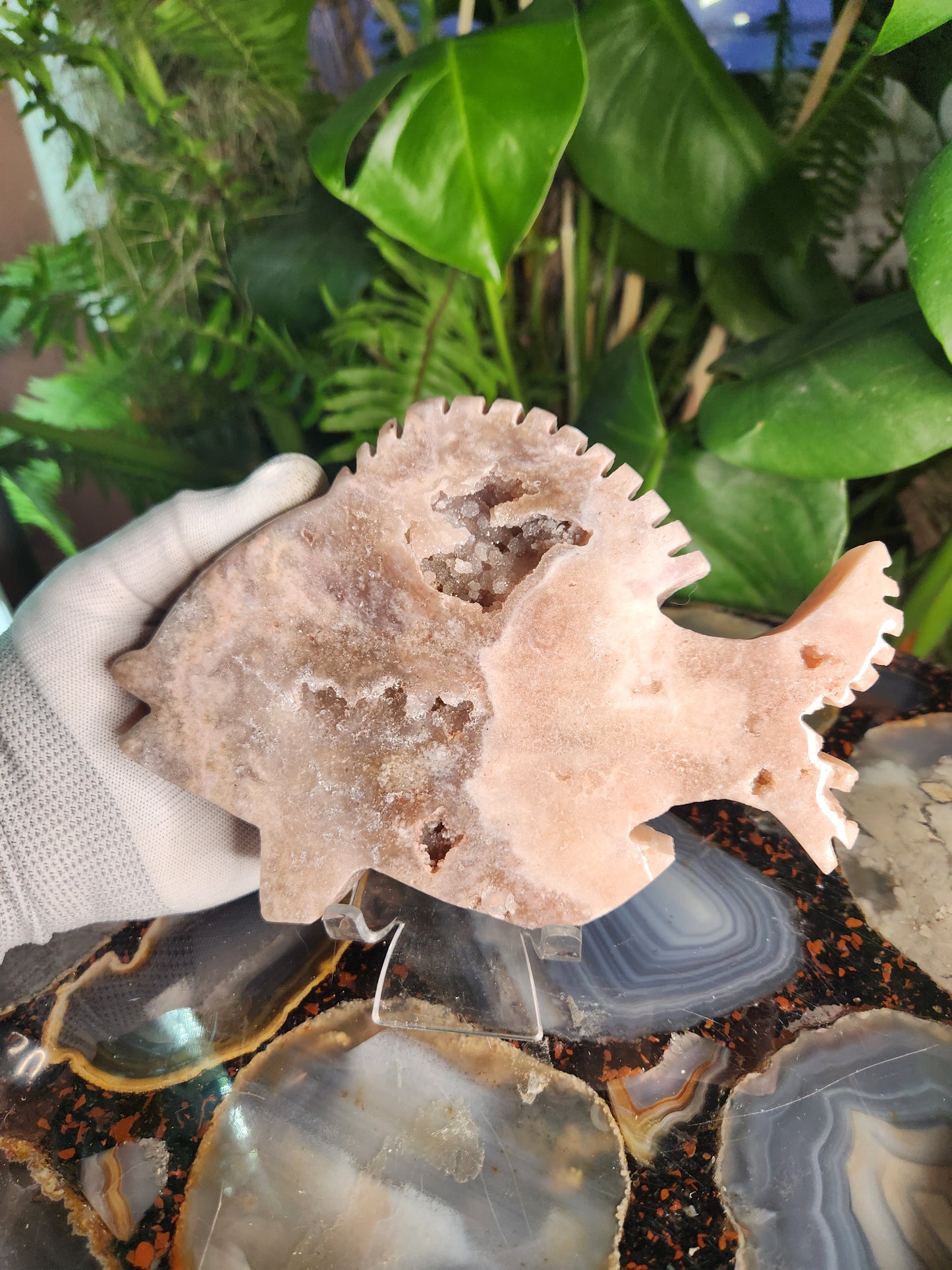 Pink Amethyst Druzy Crystal Fish – Hand-Carved Stone Sculpture • Natural Geode Sparkle • Calming & Heart-Healing Energy