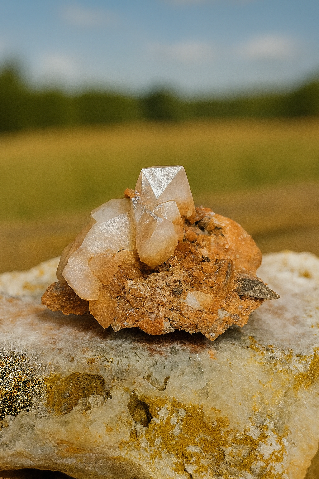 Natural Red Phantom Calcite Crystal Cluster on Matrix – Rare Red Phantom Formation | Raw Mineral Specimen | Healing Stone | Collector Crystal