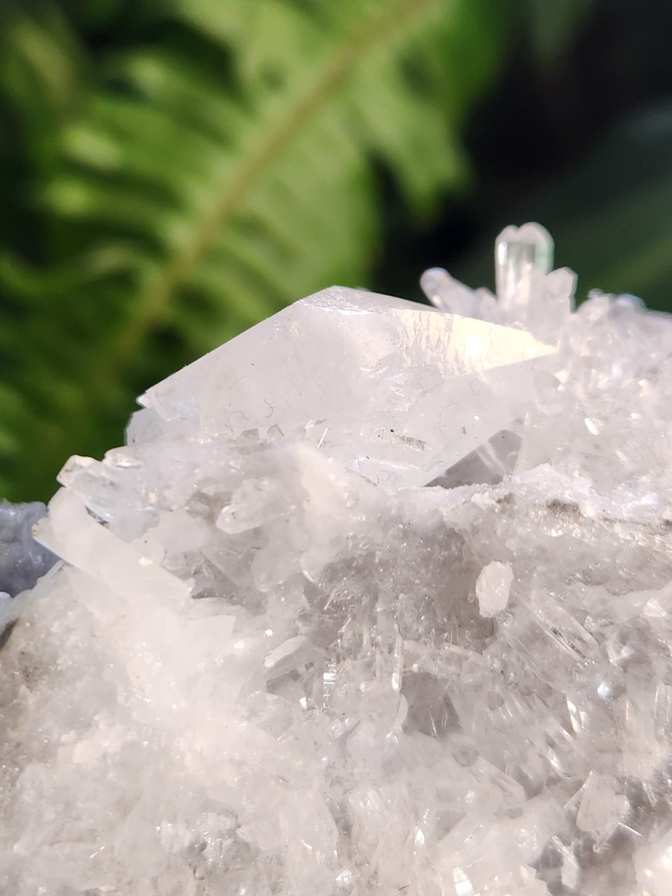 Stunning Natural Calcite Crystal on Flashy Quartz Druzy – White Calcite on Clear Quartz Matrix