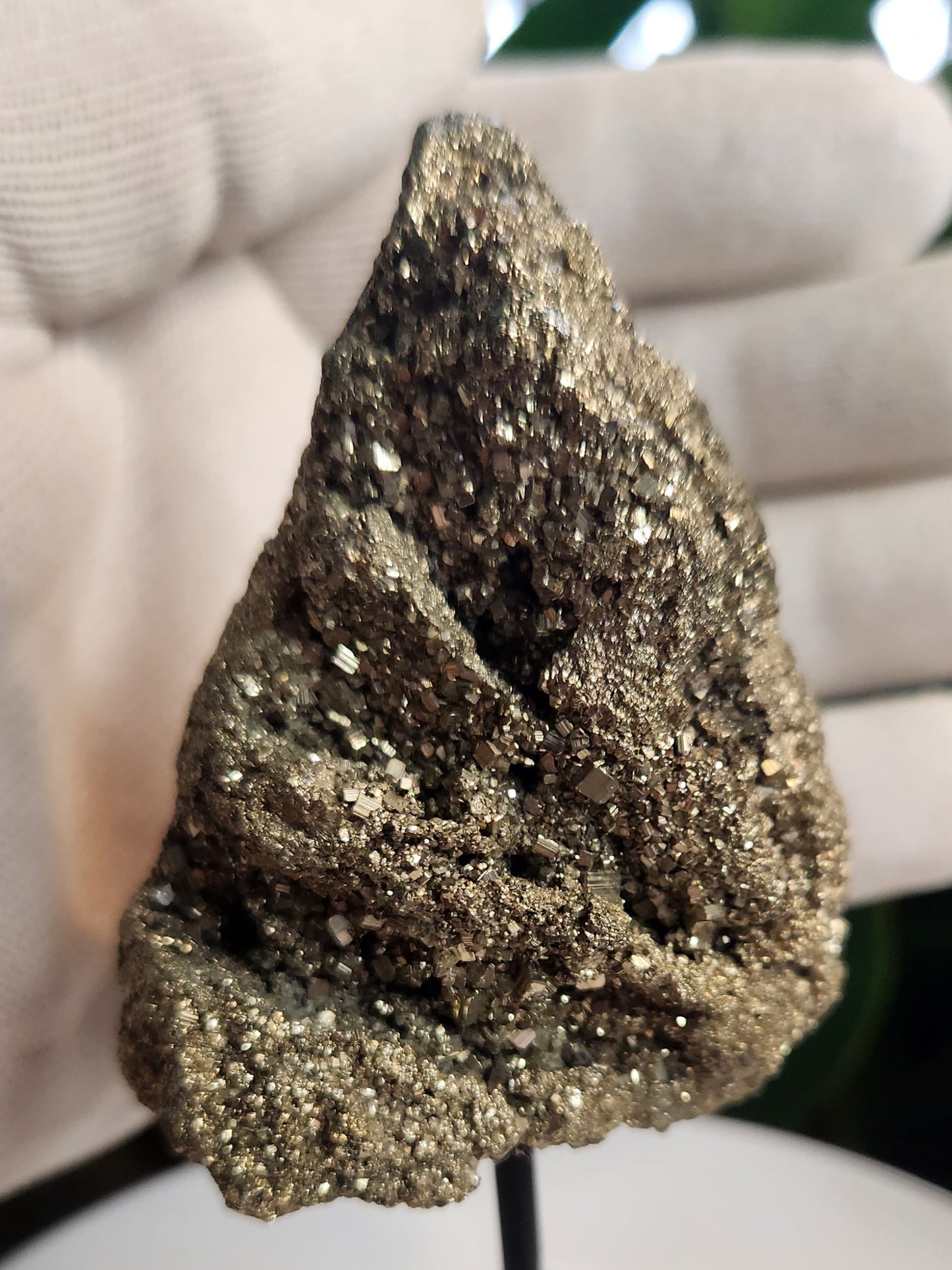 Pyrite Crystal Cluster on Metal Display Stand – Natural Abundance & Protection Stone