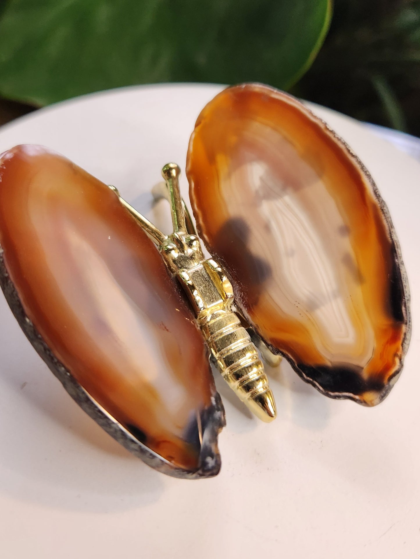 Natural Banded Agate Butterfly – Polished Agate Wings on Metal Body