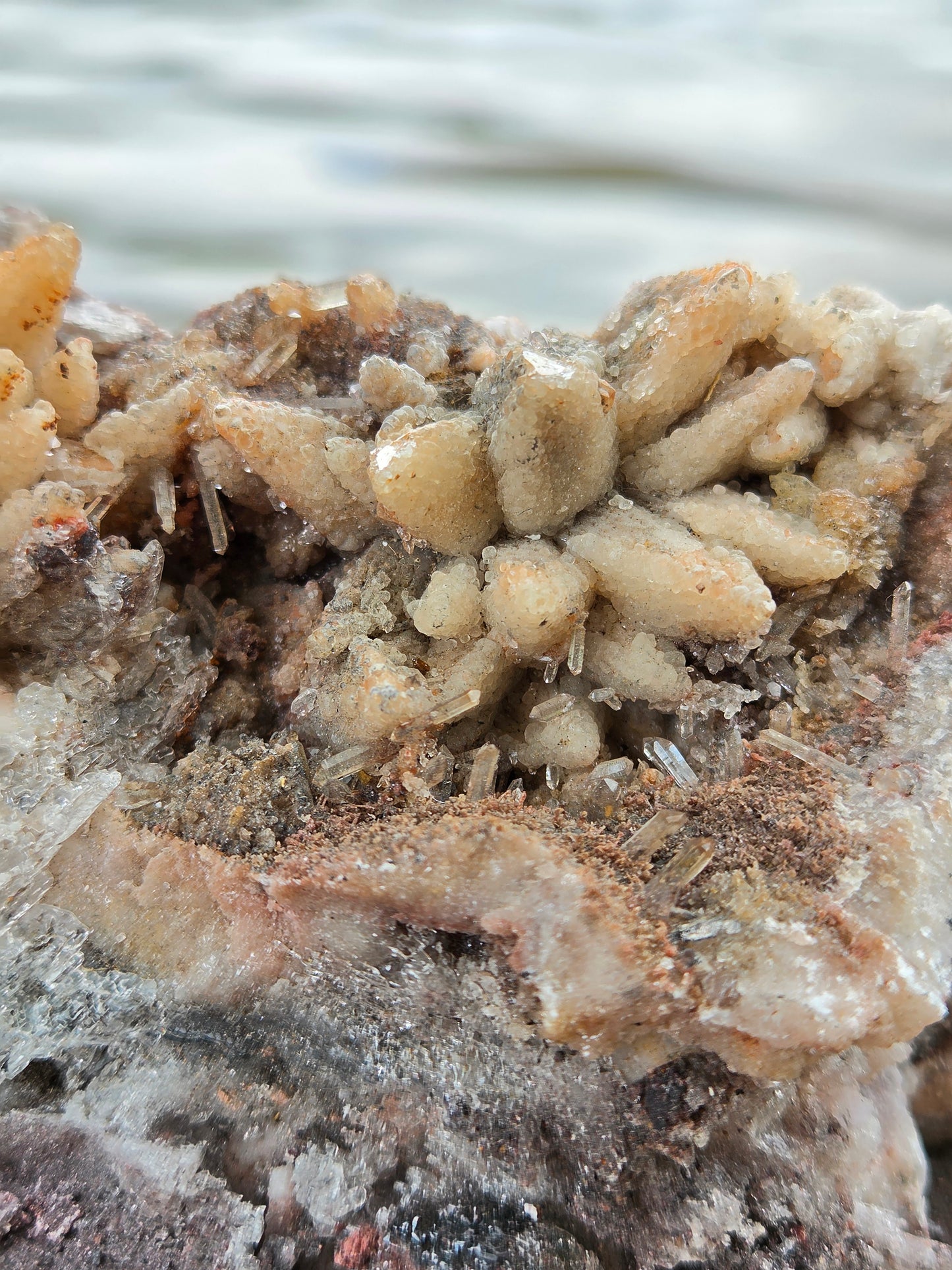 Large Dogtooth Calcite Crystal Cluster with Quartz Druzy & Sphalerite