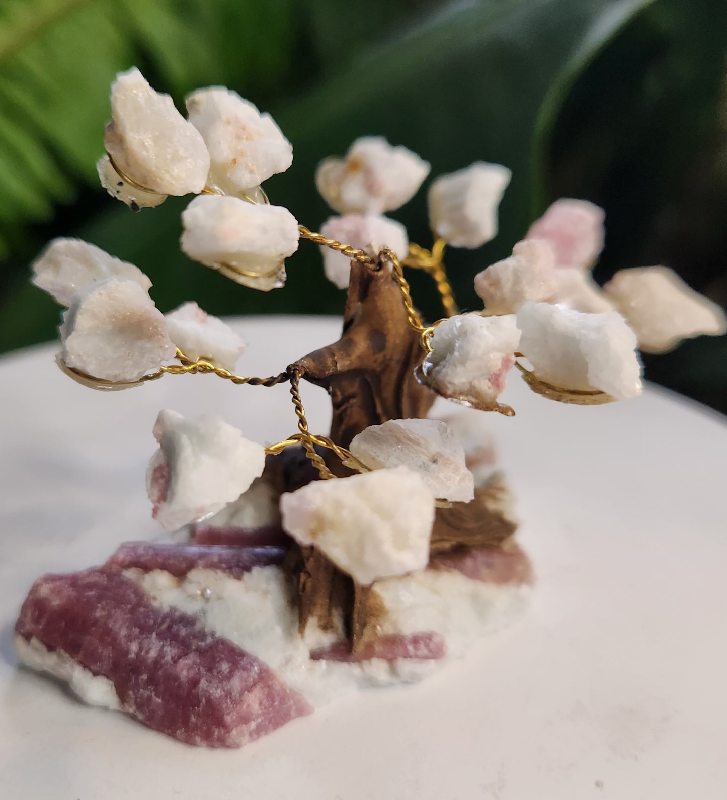Handmade Pink Tourmaline in White Calcite Crystal Tree | Natural Heart Healing Gemstone Tree | Love & Emotional Balance Decor