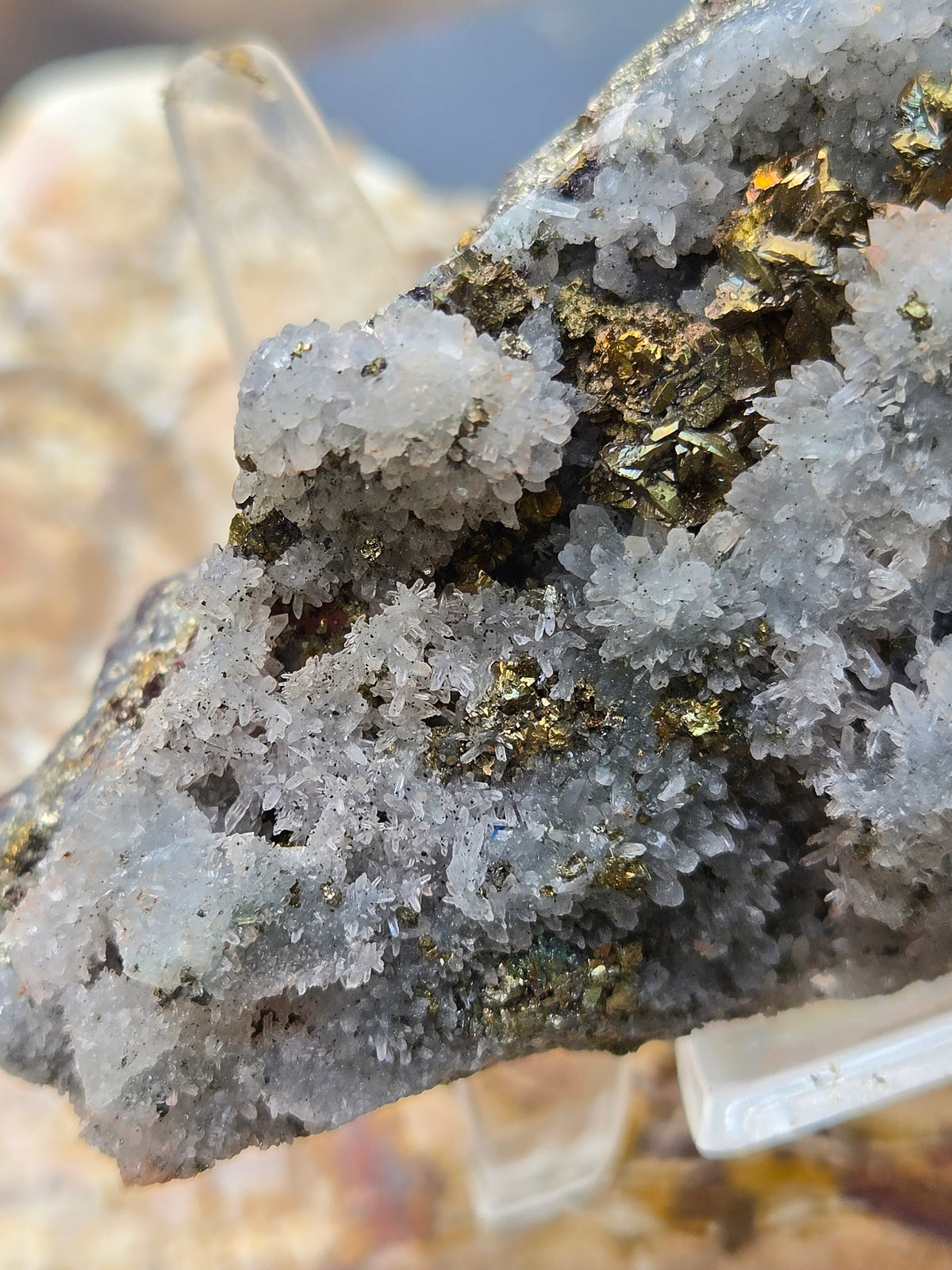 Flower Quartz with Pyrite on Sphalerite | Quartz Crystal Cluster