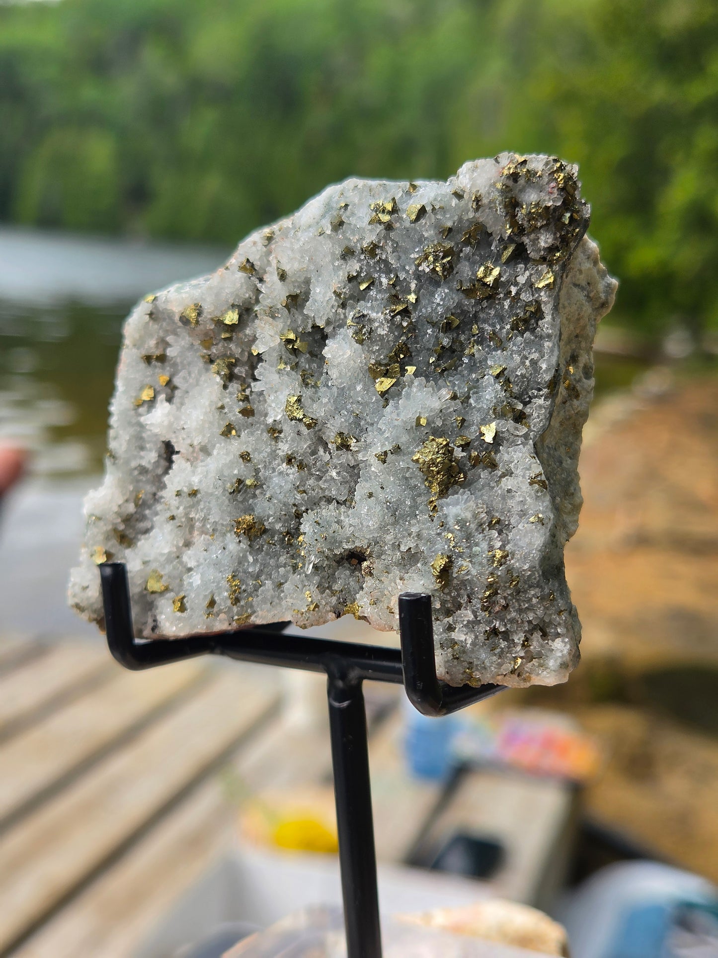 Chalcopyrite on Quartz Crystal Cluster | Natural Golden Pyrite Chalcopyrite