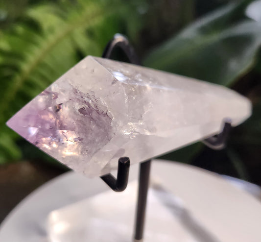 Natural Clear Quartz with Amethyst Crystal Point with Inclusions – Polished Amethyst Generator