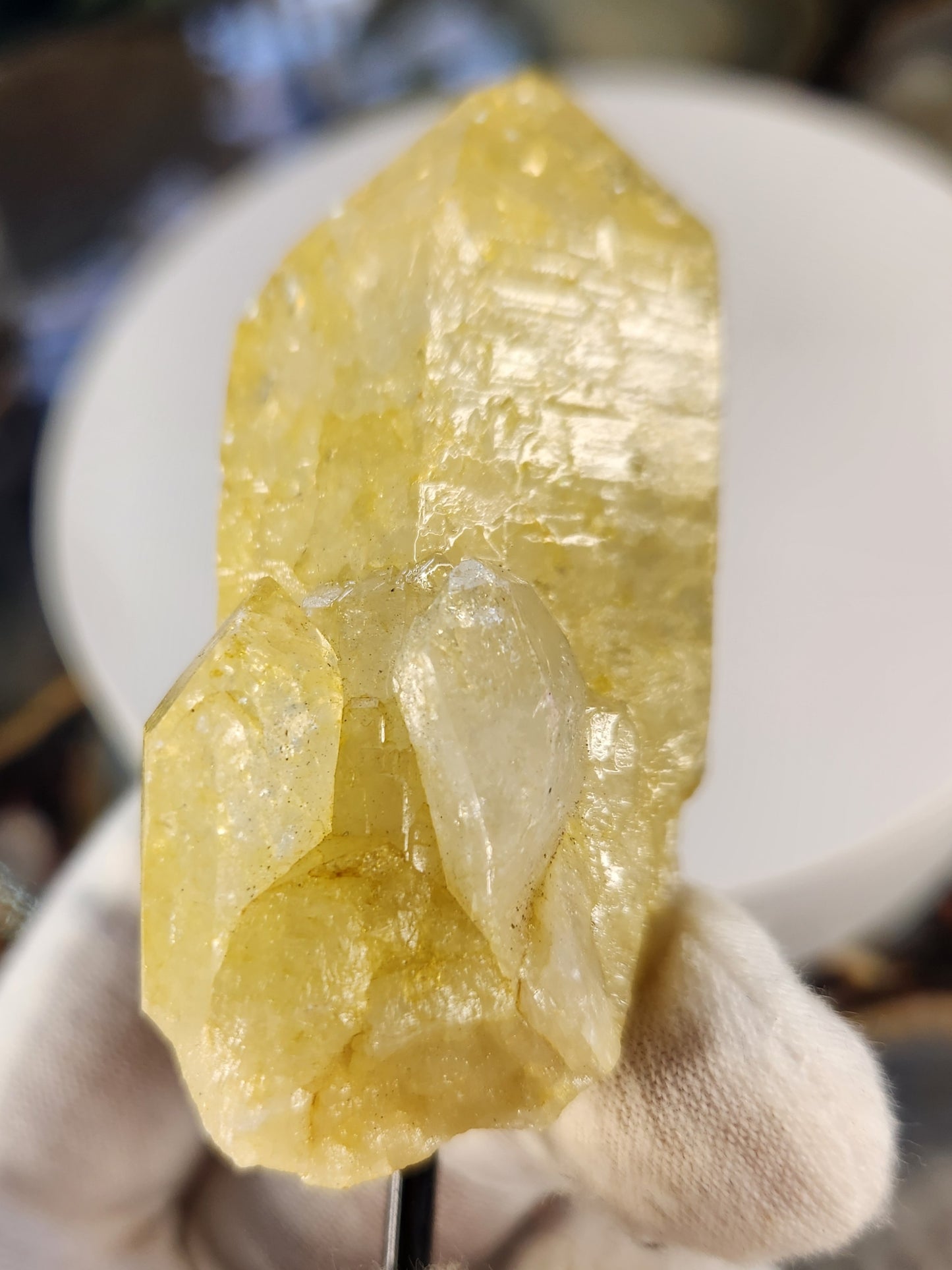 Golden Quartz Crystal on Metal Stand | Color-Enhanced Quartz | Home Décor Statement Piece