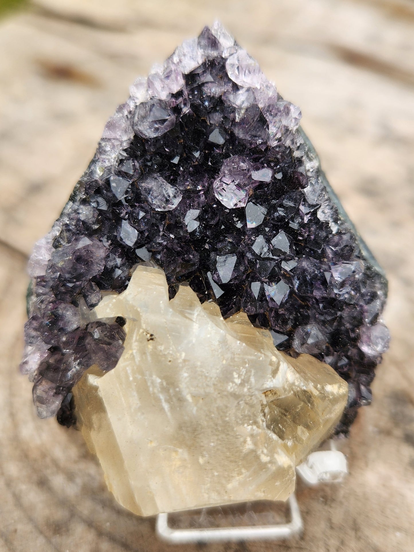 Stunning Dark Purple Brazil Amethyst with Large Calcite Crystal – Collector Grade Healing Stone for Home Décor & Energy Work