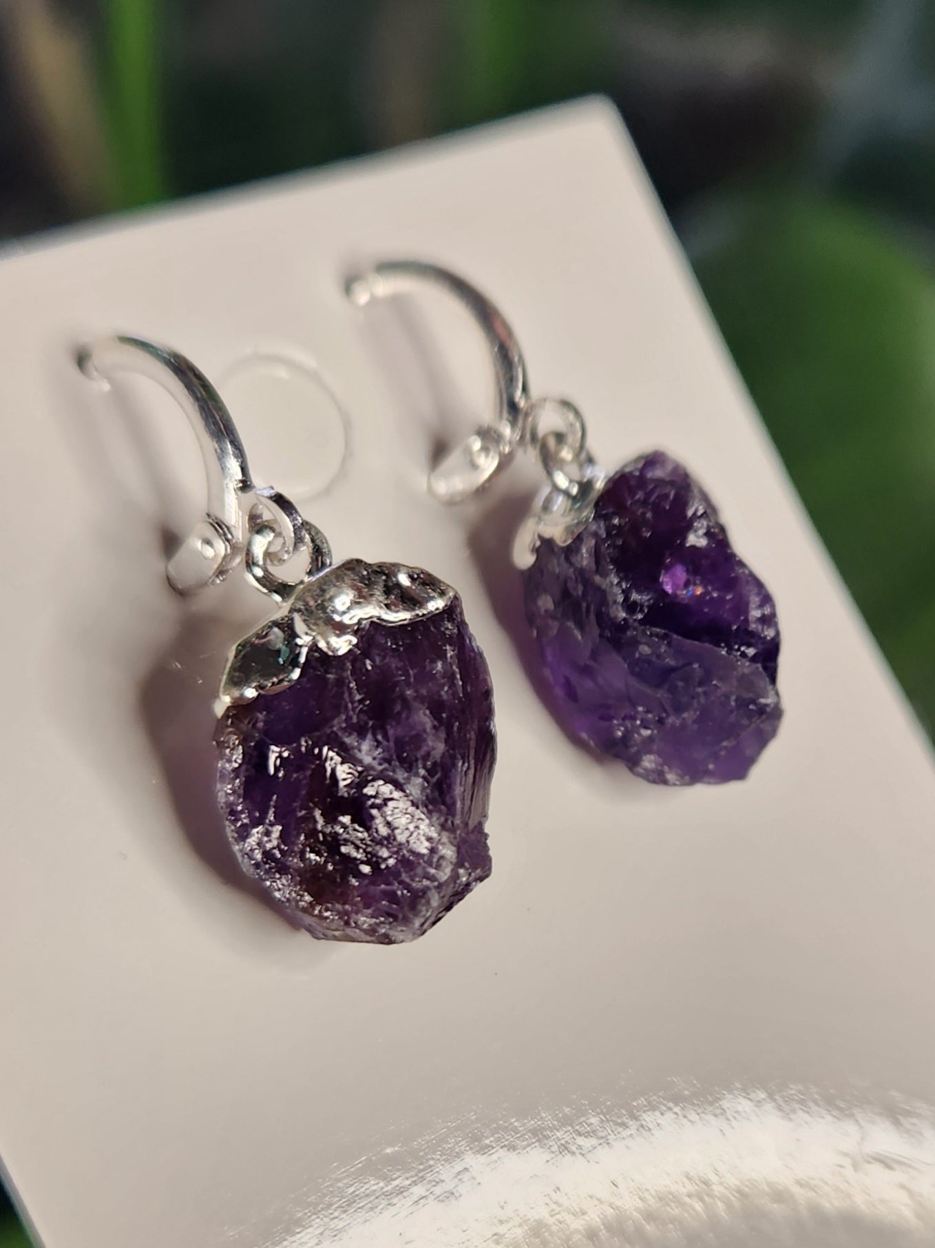 Natural Raw Amethyst Crystal Earrings | Rough Amethyst Dangle Earrings | Raw Purple Crystal Jewelry | February Birthstone | Metaphysical Earrings