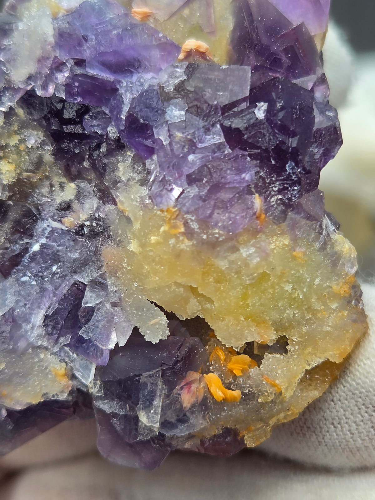 Purple Fluorite Crystal Cluster on Sugar Calcite | Natural Violet Calcite