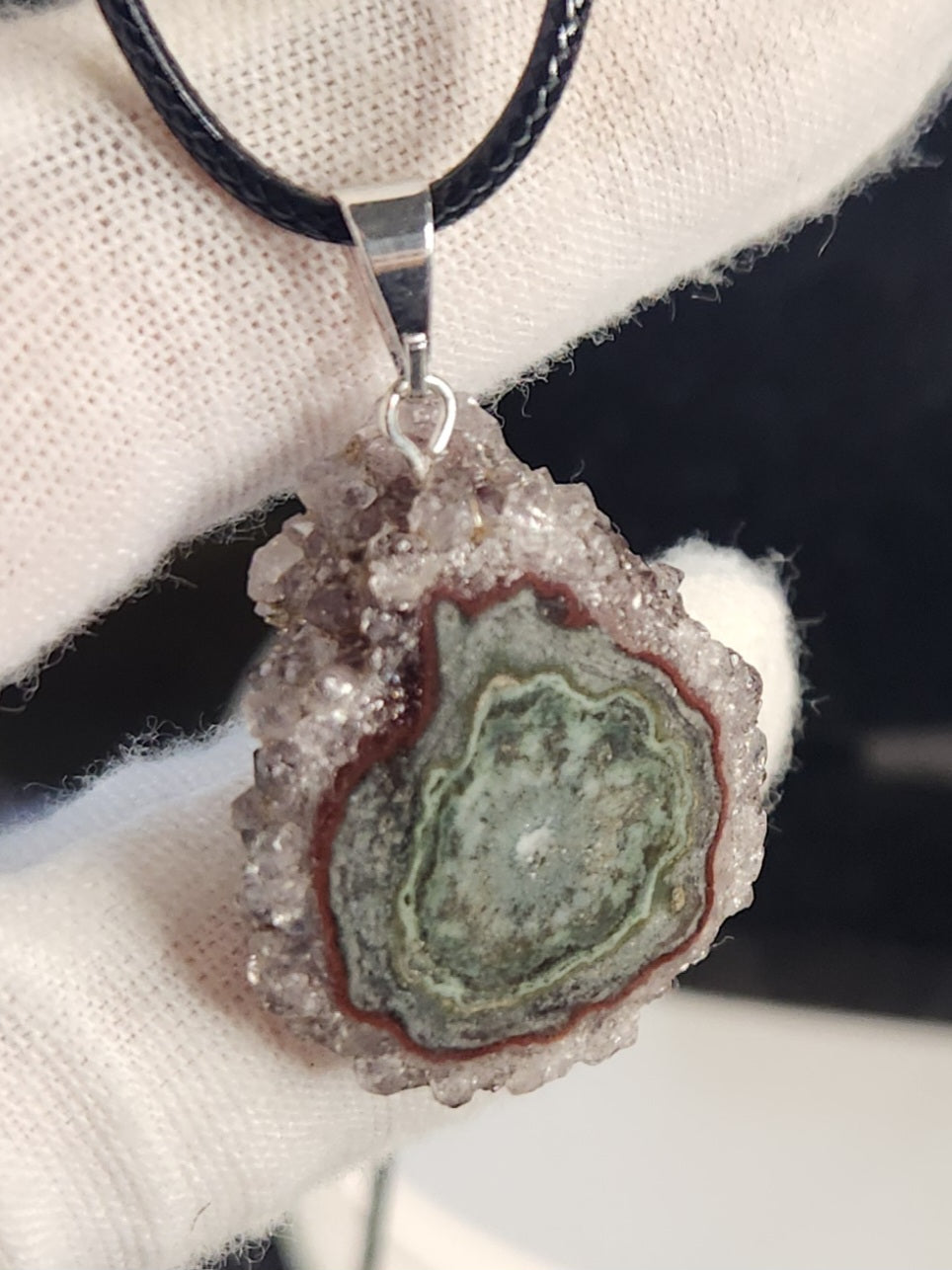 Rare Amethyst Stalactite Pendant Necklace | Natural Crystal Slice with Druzy | One-of-a-Kind Healing Stone Jewelry