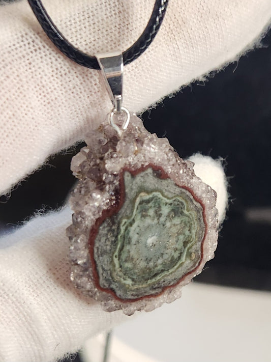 Rare Amethyst Stalactite Pendant Necklace | Natural Crystal Slice with Druzy | One-of-a-Kind Healing Stone Jewelry