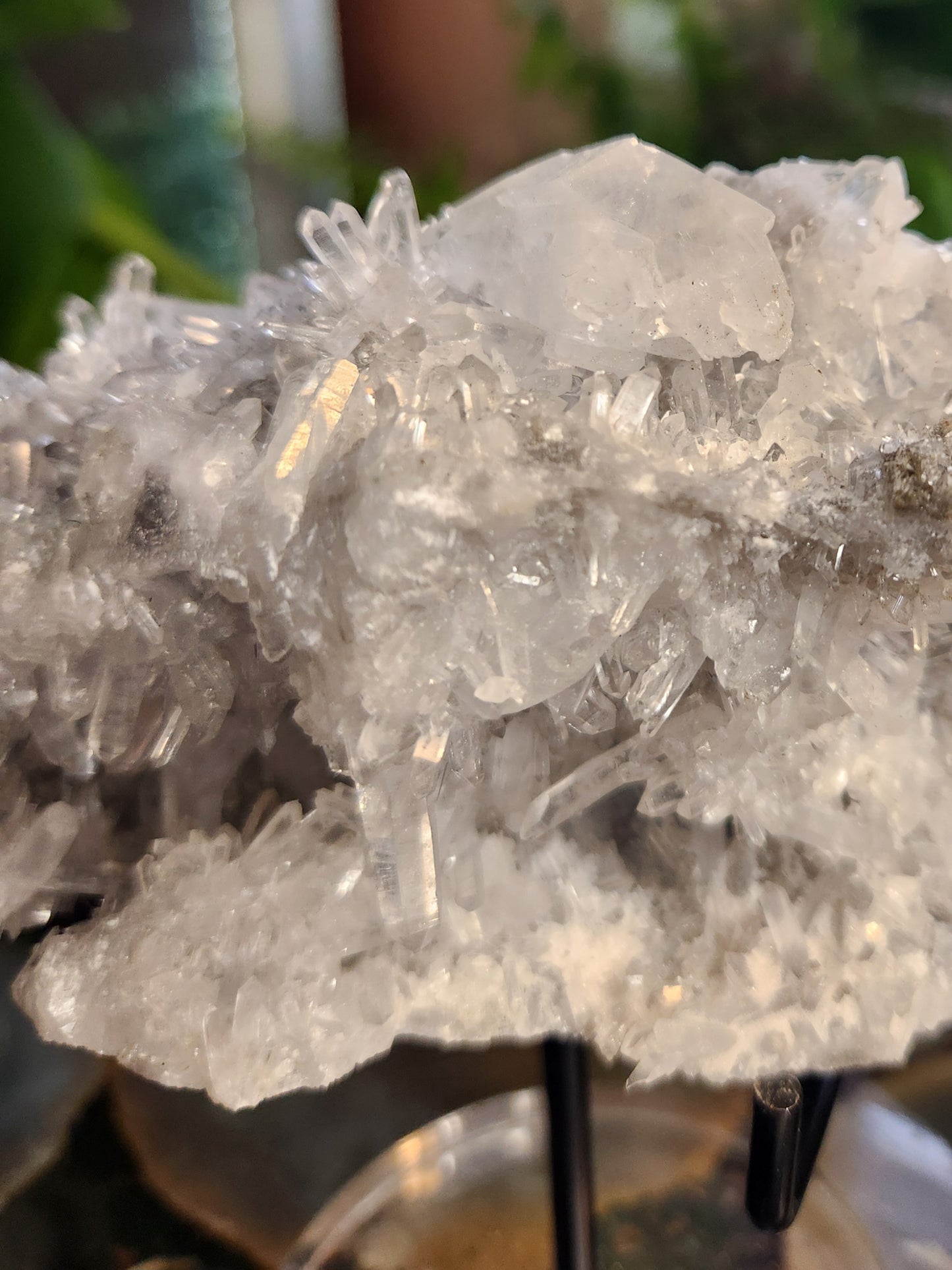 Stunning Natural Calcite Crystal on Flashy Quartz Druzy – White Calcite on Clear Quartz Matrix