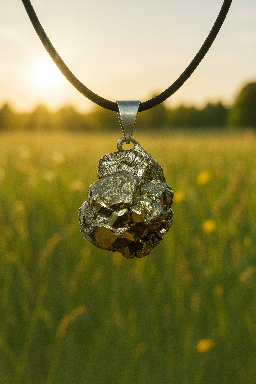 Natural Pyrite Pendant Necklace • Raw Stone Energy Jewelry • Confidence & Protection Gift for Men or Women