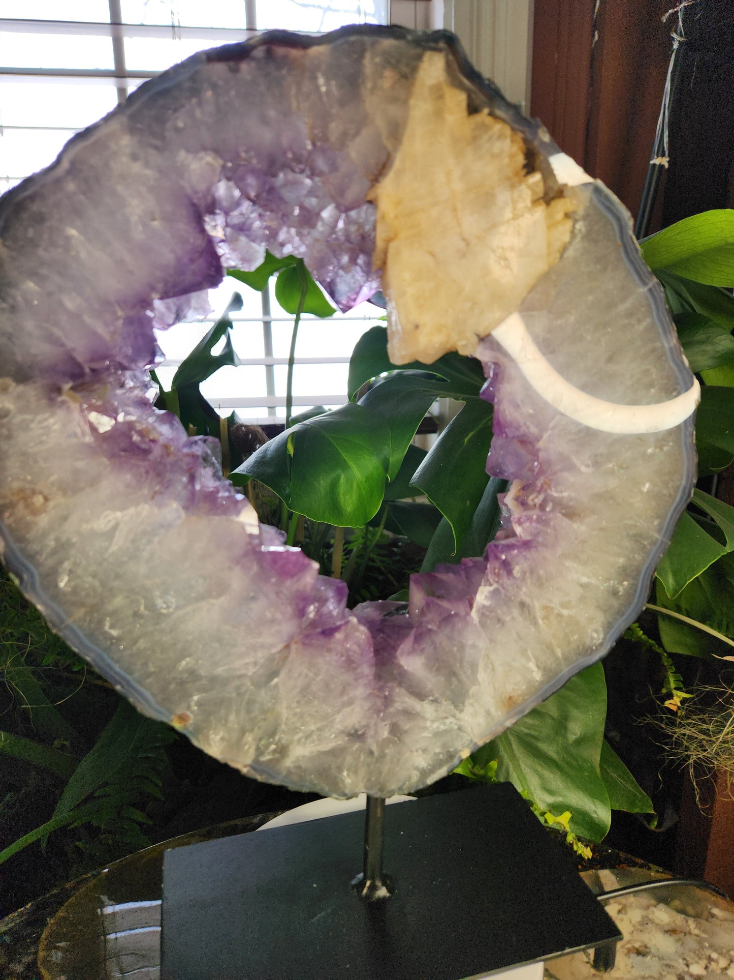 Powerful Amethyst Portal Ring – with Large Calcite Inclusion - Gateway to Higher Realms, Calming Serenity & Emotional Balance Crystal