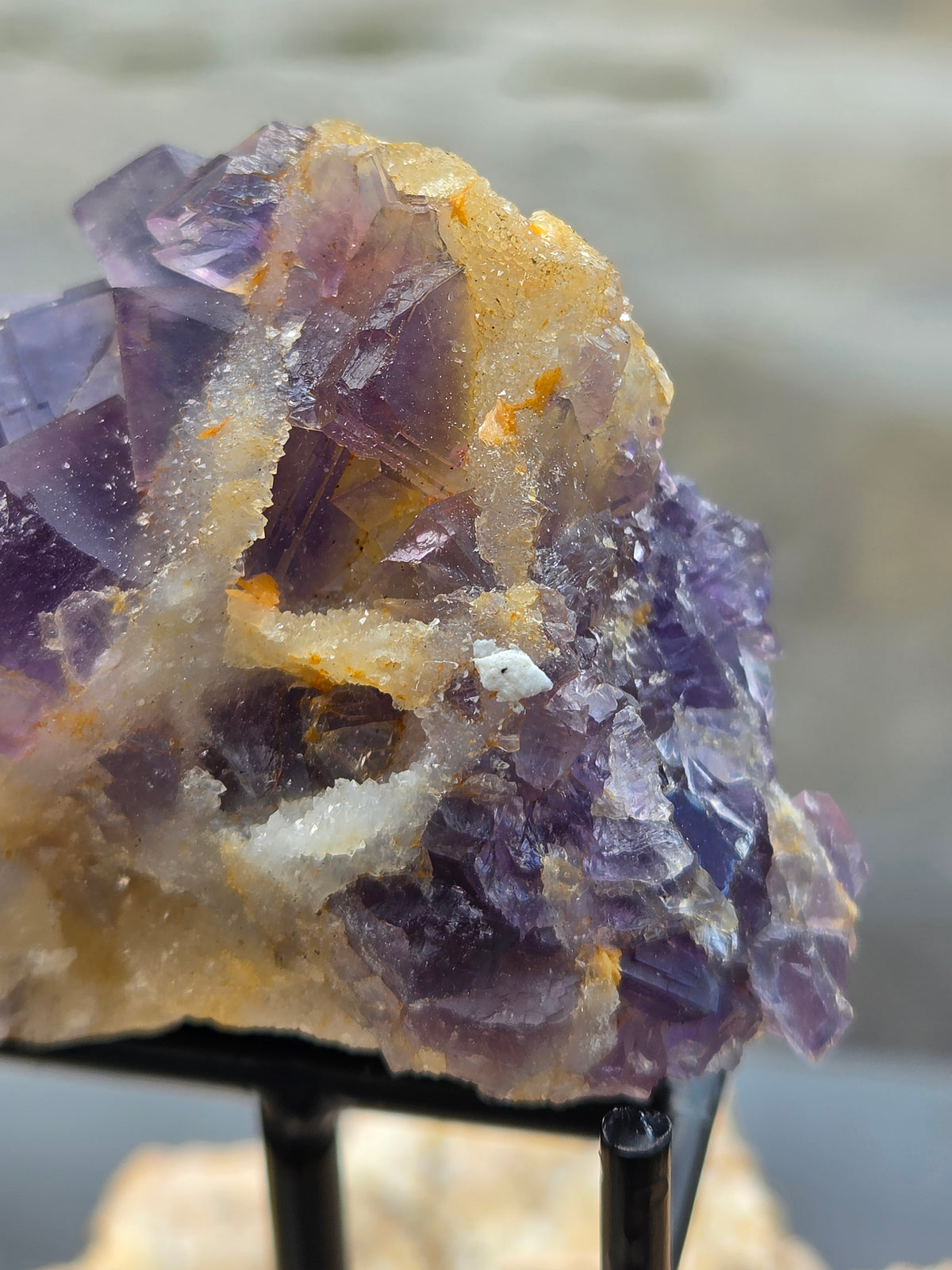 Purple Fluorite Crystal Cluster on Sugar Calcite | Natural Violet Calcite