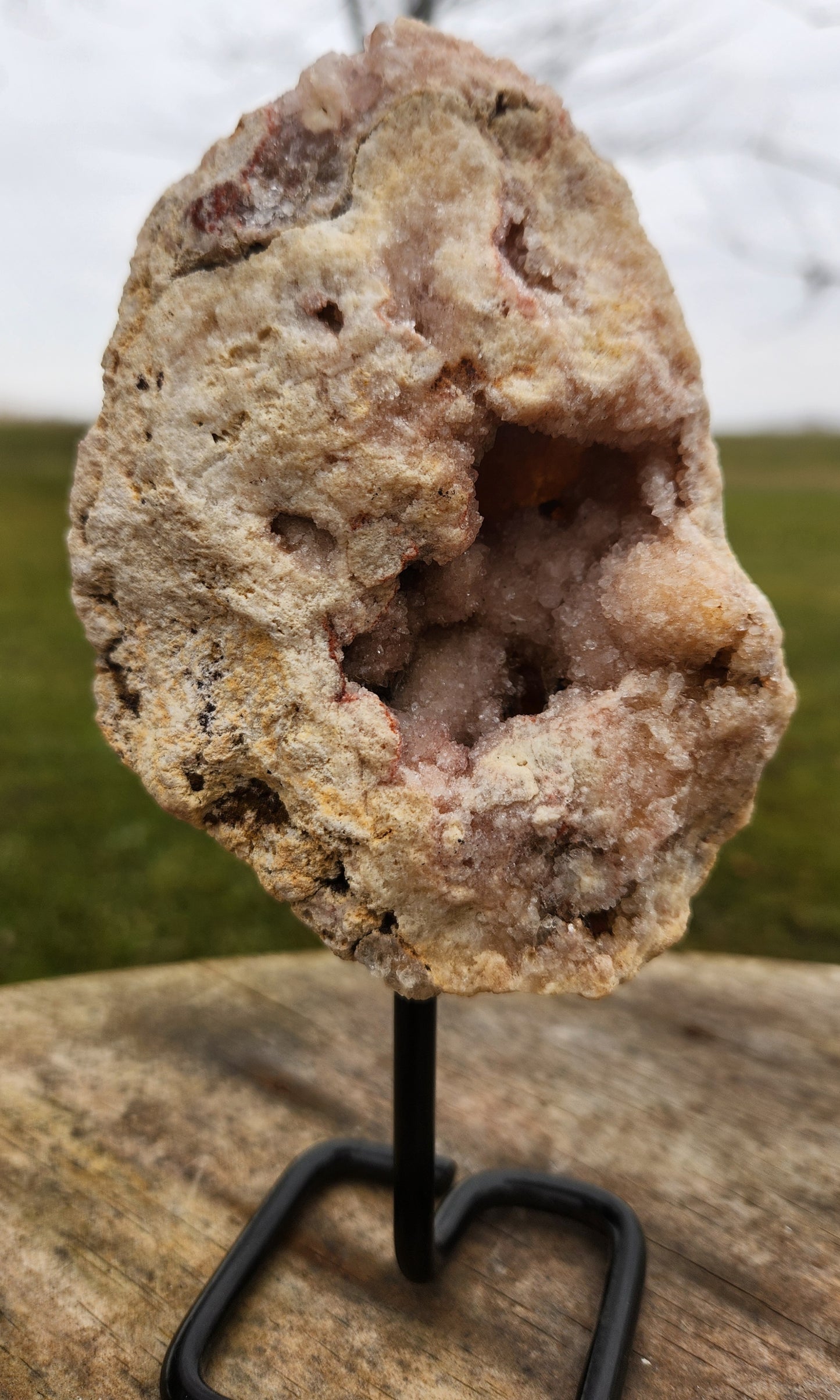 Pink Amethyst Crystal Geode on Stand - Gentle, Heart-Centered Energy - Emotional Healing and Spiritual Growth.