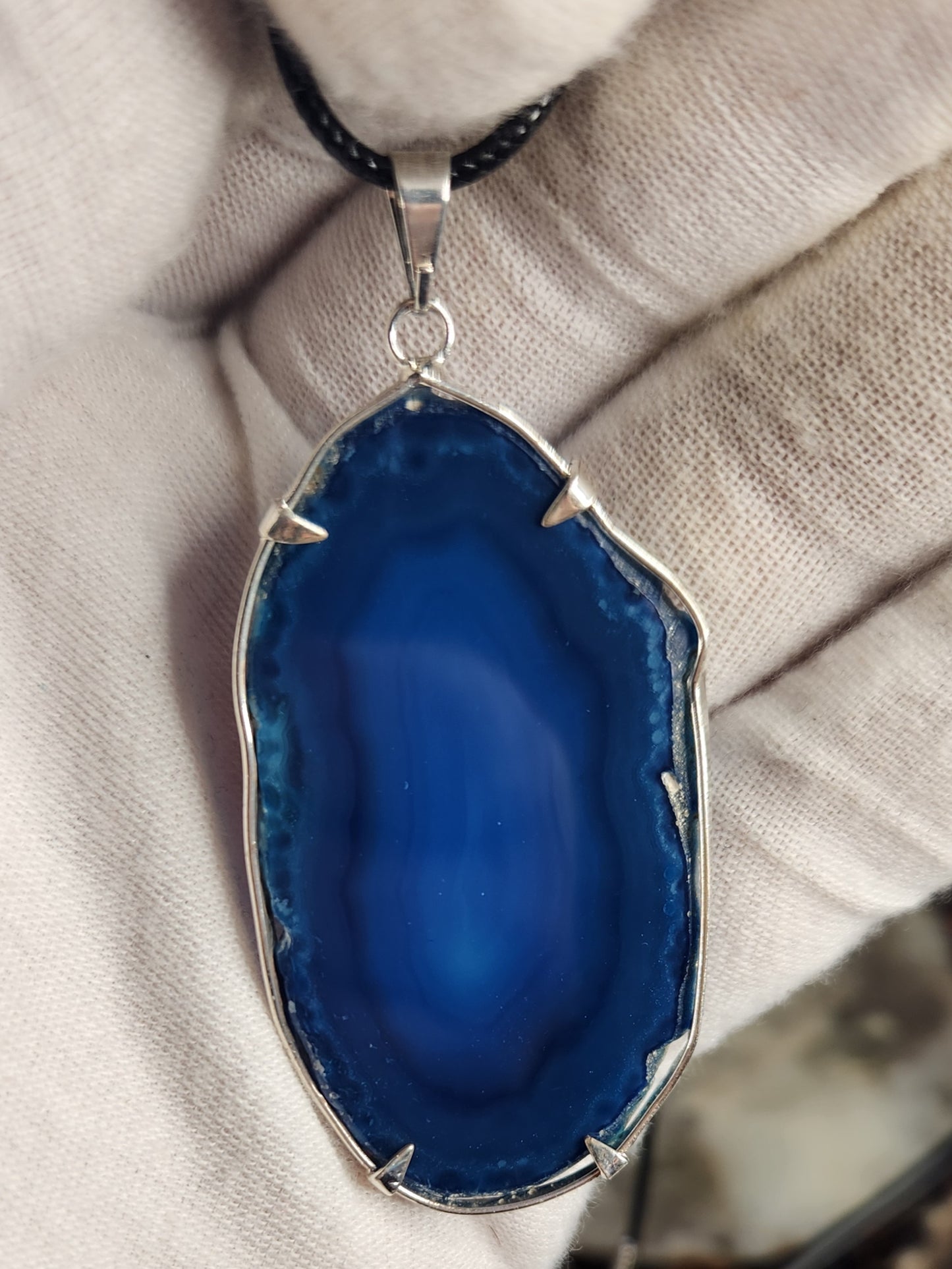 Blue Agate Slice Necklace | Agate Slab Pendant | Crystal Necklace | Boho Stone Jewelry | Healing Agate Necklace