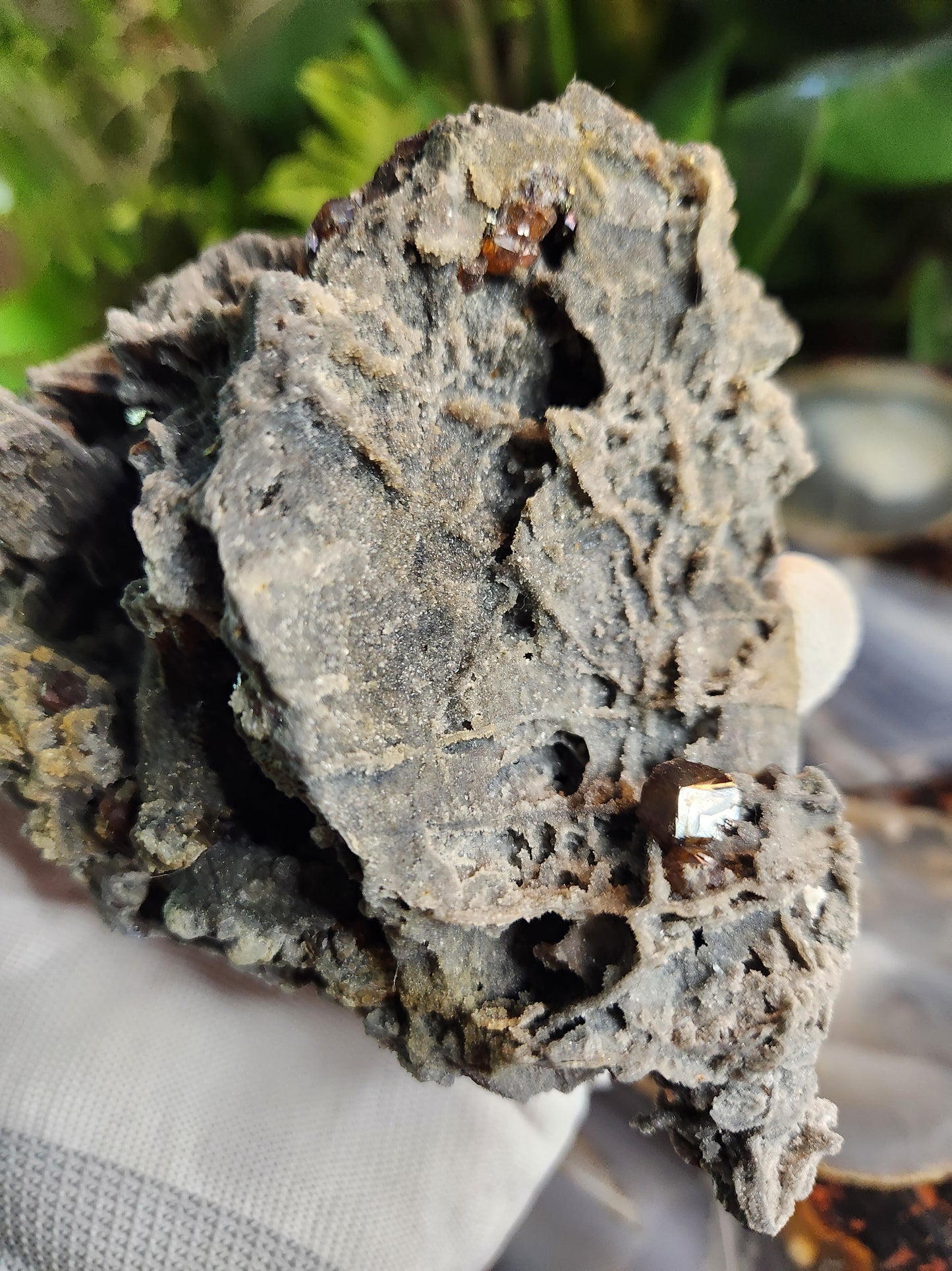 Sphalerite with Garnet Crystals on Matrix – Grounding Zinc Sulfide Mineral with Manifestation Energy