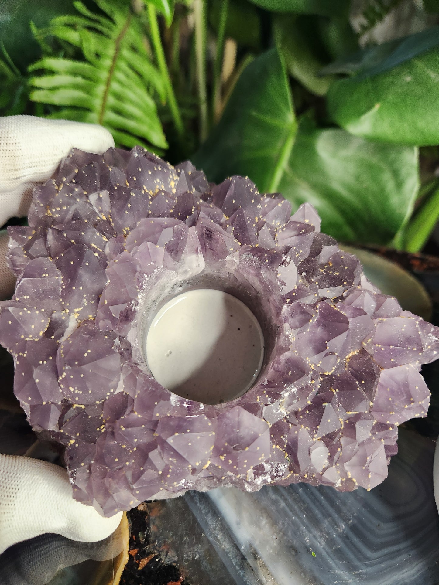 Brazil Amethyst Cluster Tealight Candle Holder – Premium Natural Geode
