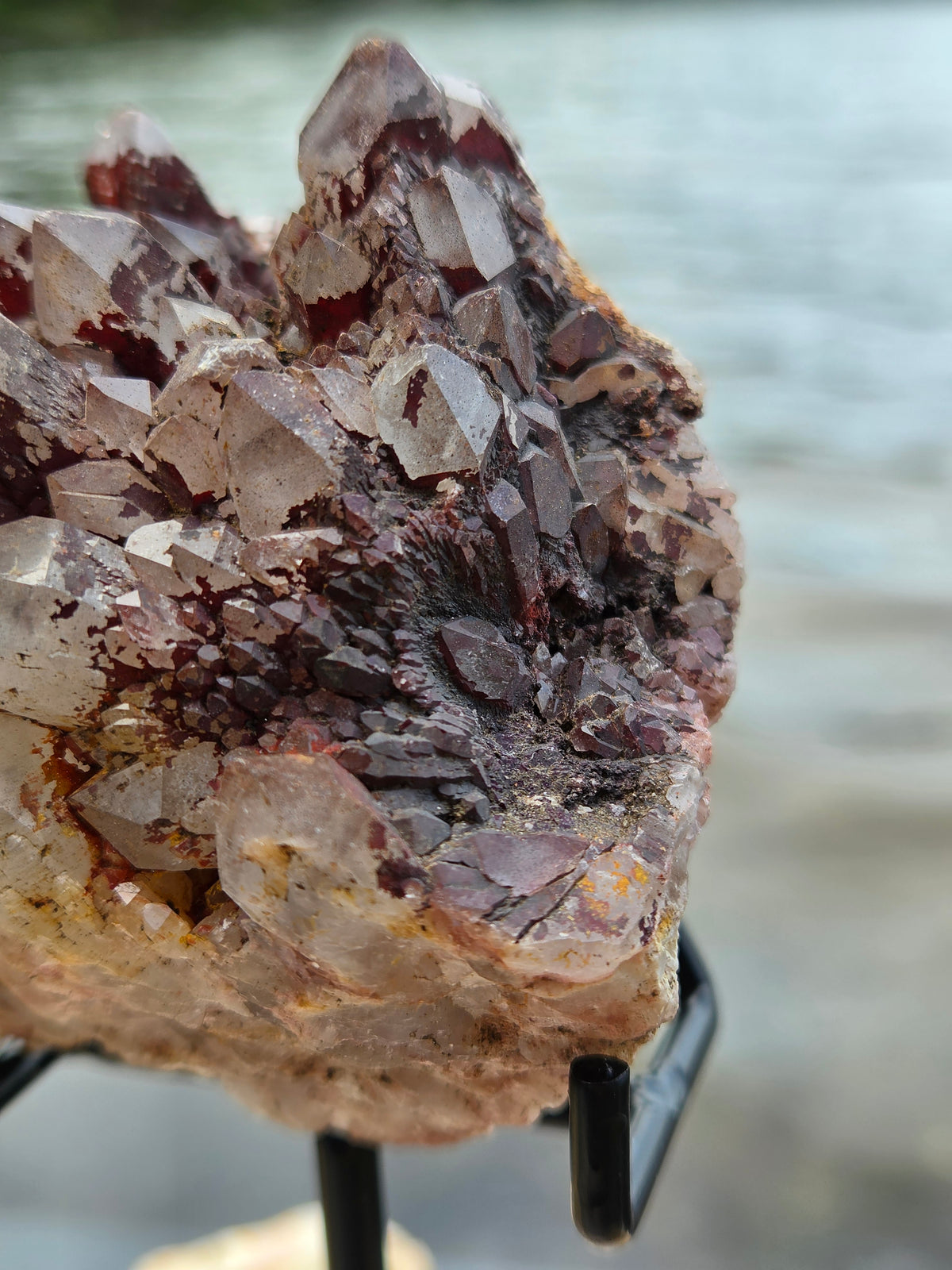Black Pineapple Quartz with Hematite | Red Hematite Quartz Crystal Cluster