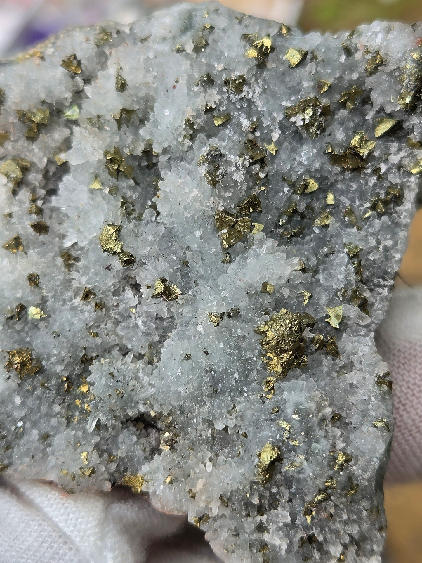 Chalcopyrite on Quartz Crystal Cluster | Natural Golden Pyrite Chalcopyrite