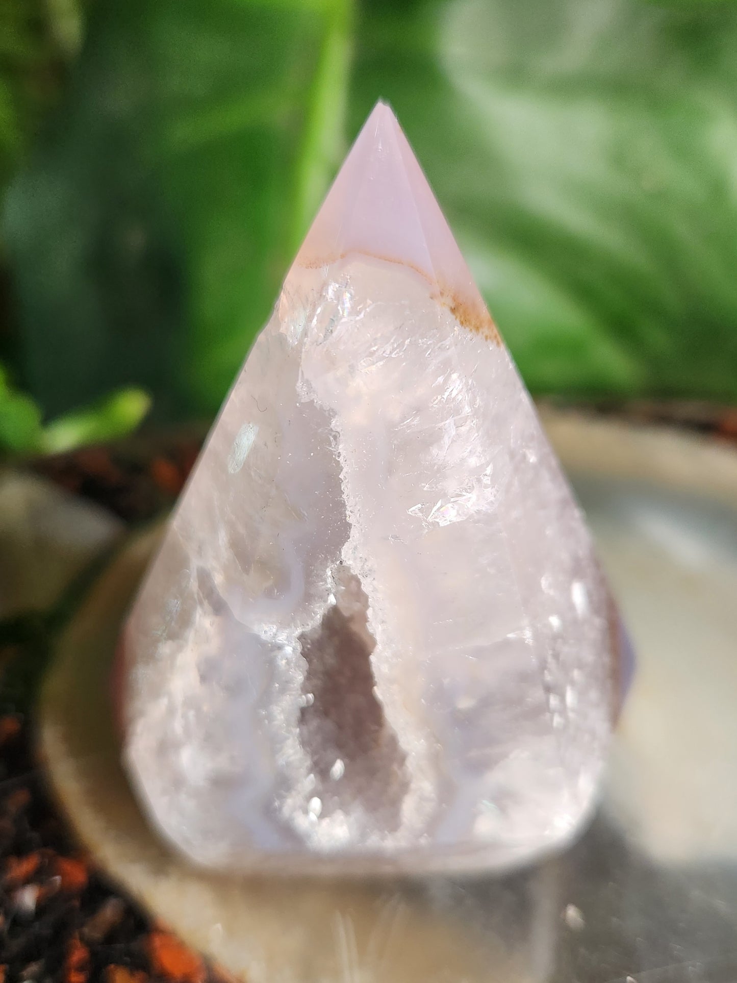 Agate Geode Tower • Diamond Shaped Druzy Point • Natural Quartz Geode • Collector Mineral & Crystal Healing Décor